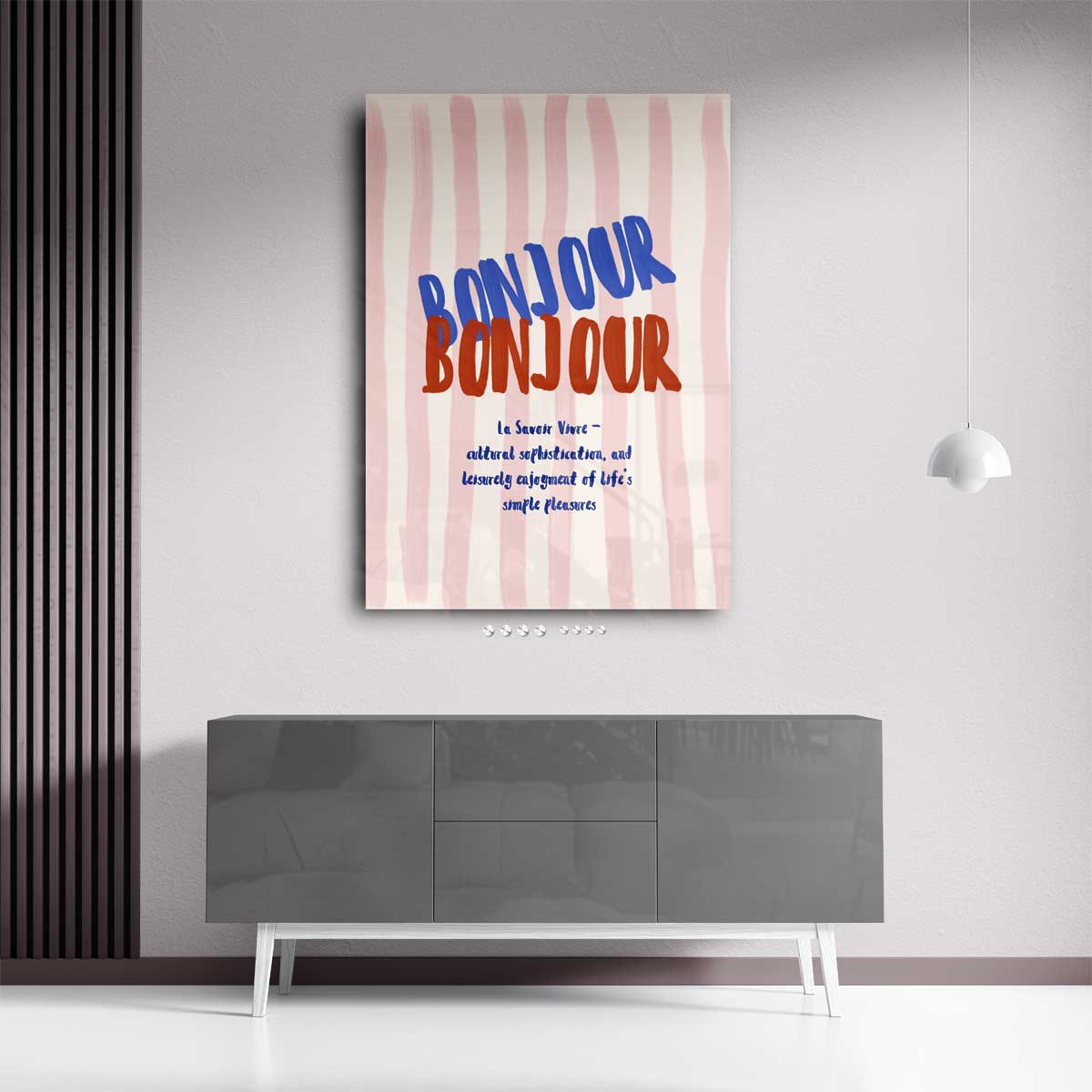 Bonjour Bonheur – plexiglas wanddecoratie in portret formaat