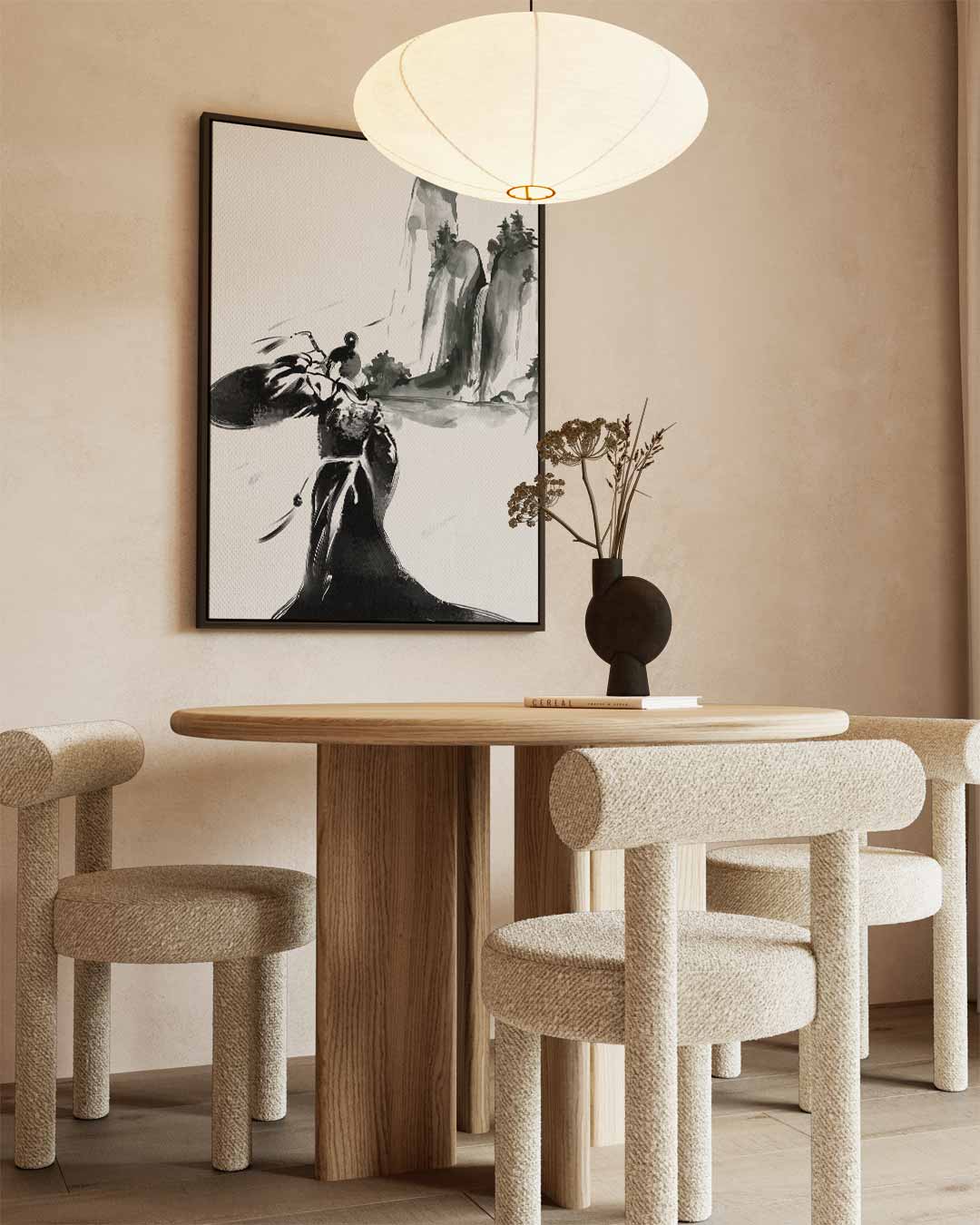Mystieke Berglandschappen in Inkt – staand kunstwerk voor modern interieur