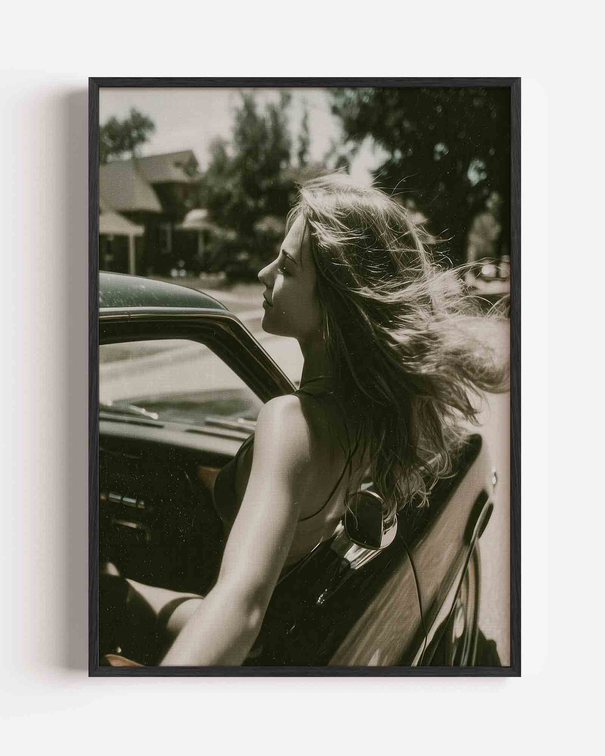 Vrouw in auto – Pop Art portret poster als wanddecoratie