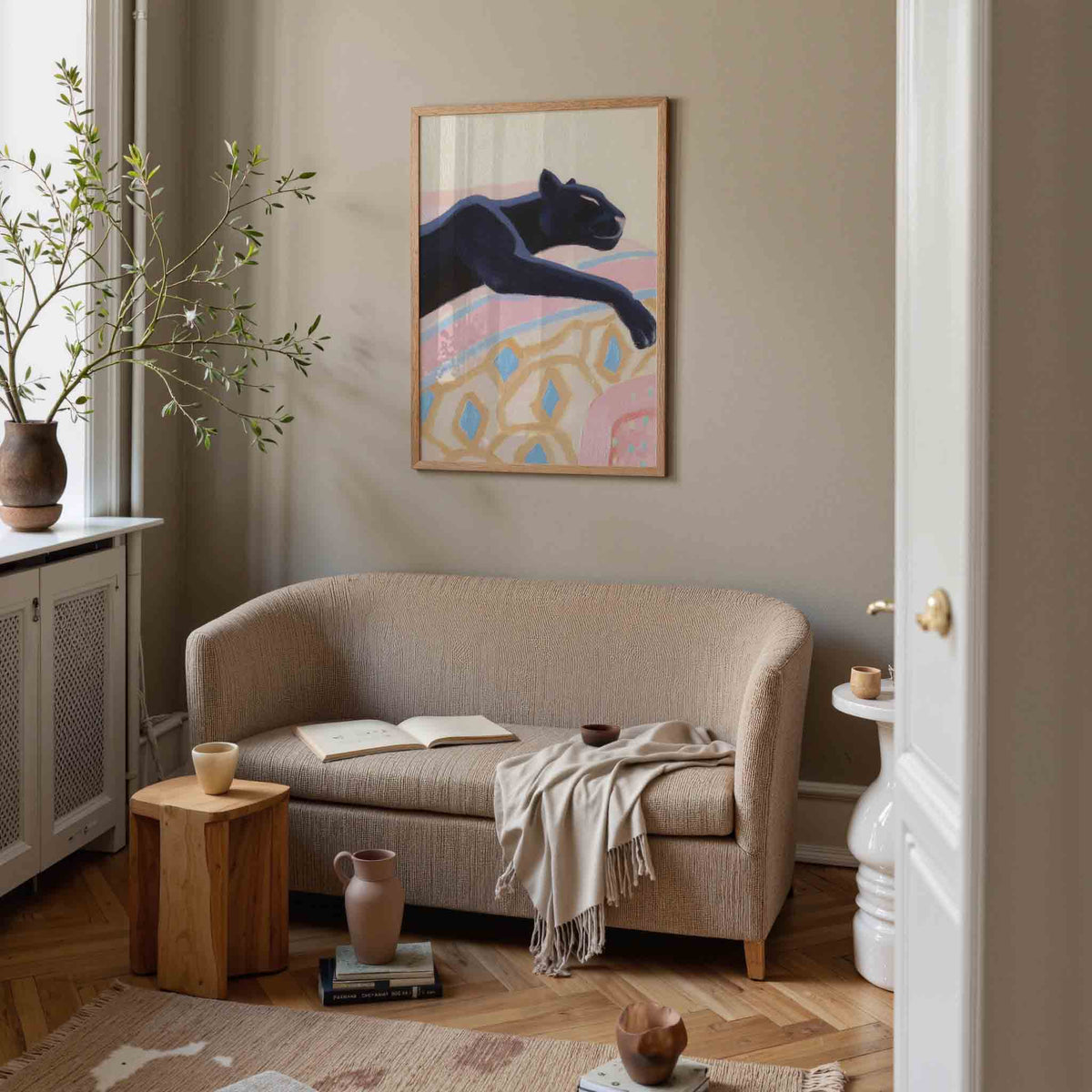 Slapende panter – pastel poster in staand formaat