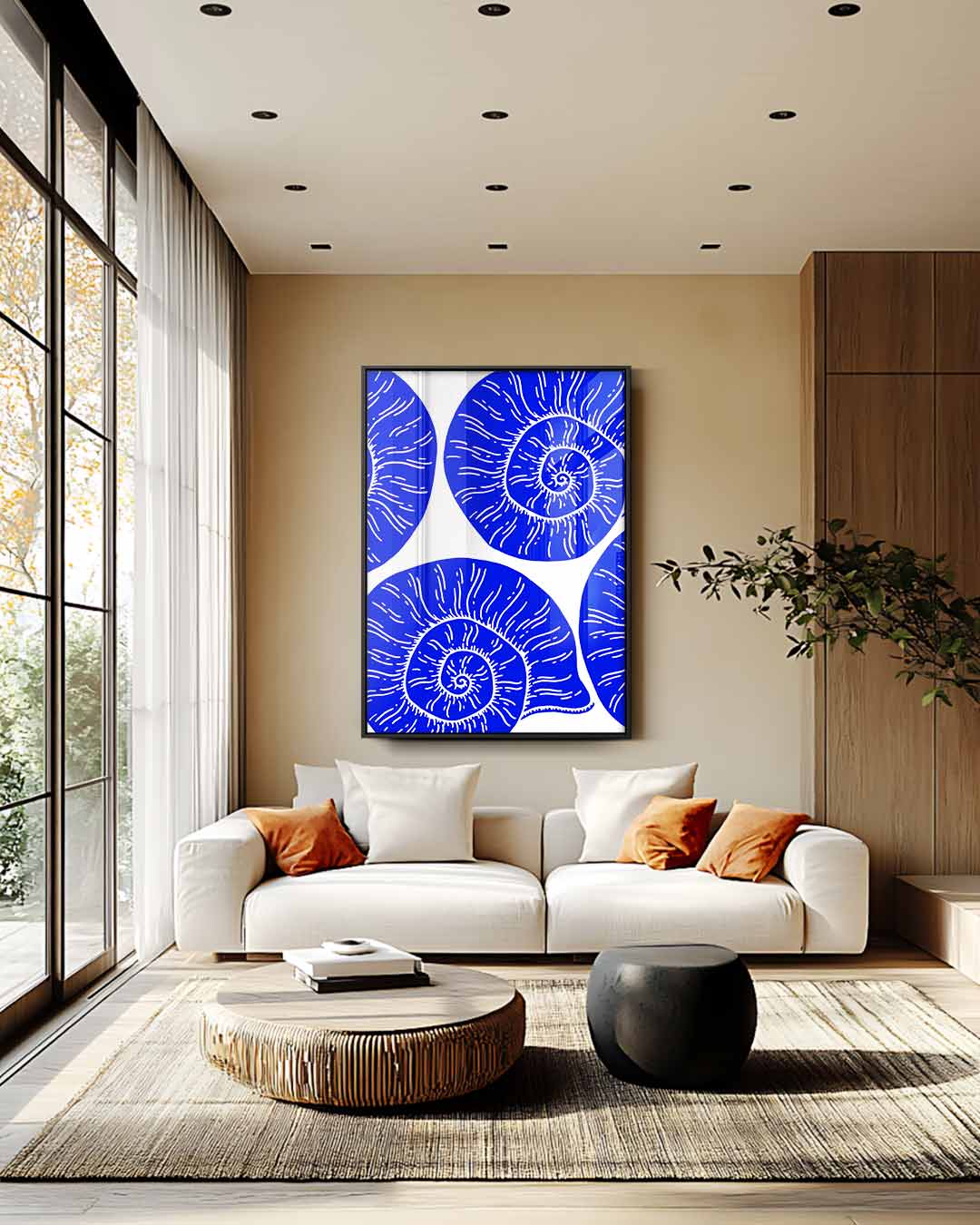 Blauwe Spiralen – staand kunstwerk voor modern interieur