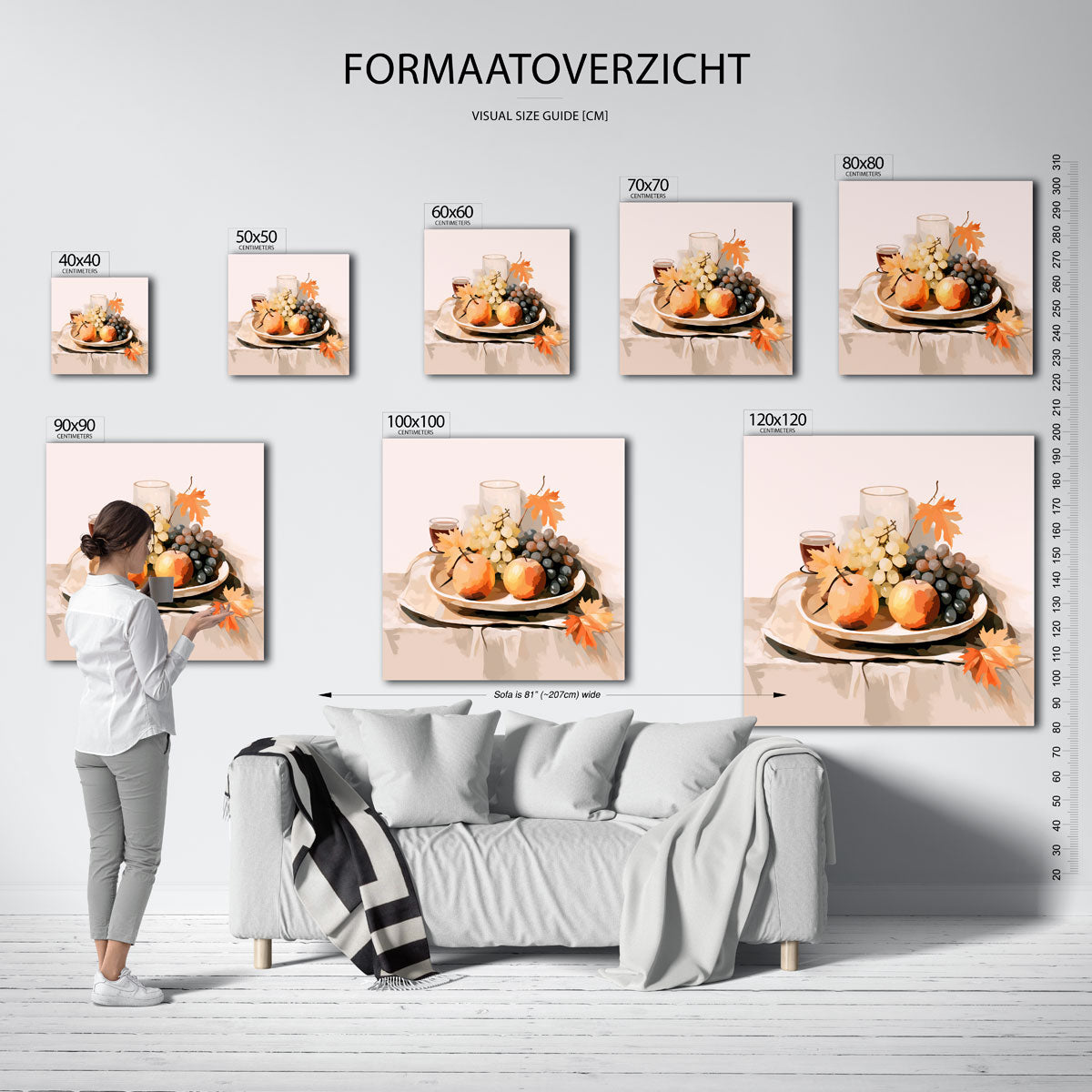 Fruit en bladeren – vierkante muurposter met kleurrijke vormen