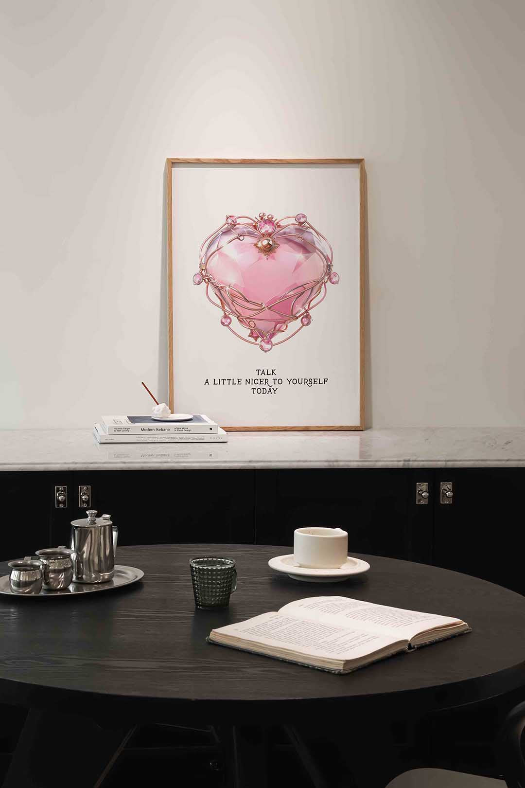 Roze hart met sieraden – abstracte poster in staand formaat