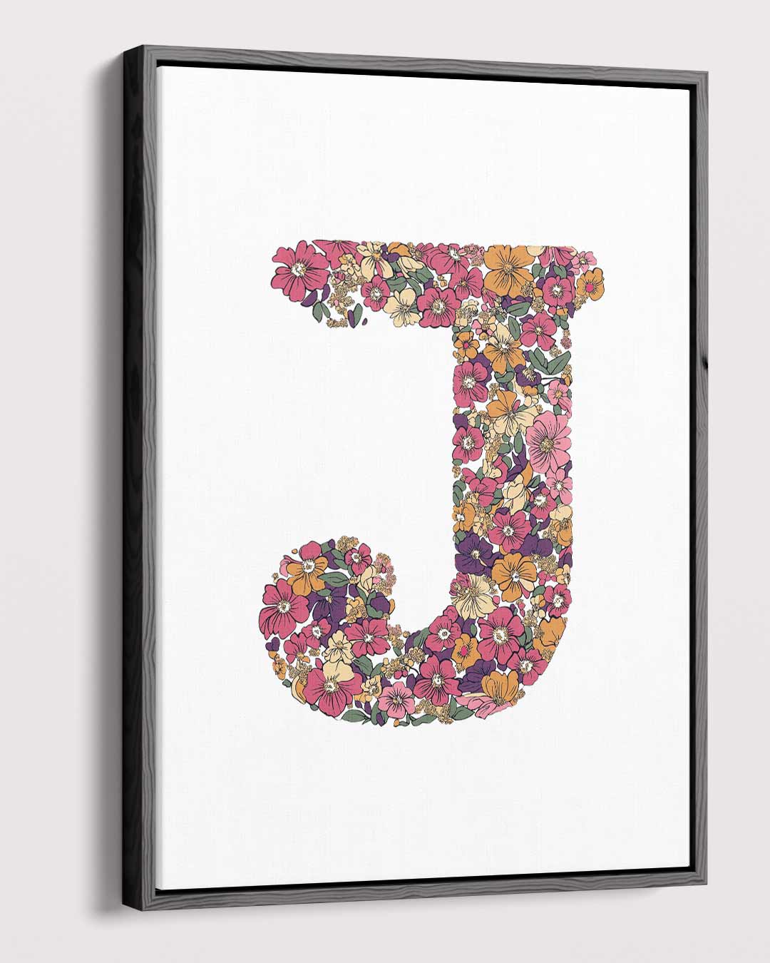 Bloemen Initialen Kunstwerk - J – plexiglas wanddecoratie in portret formaat