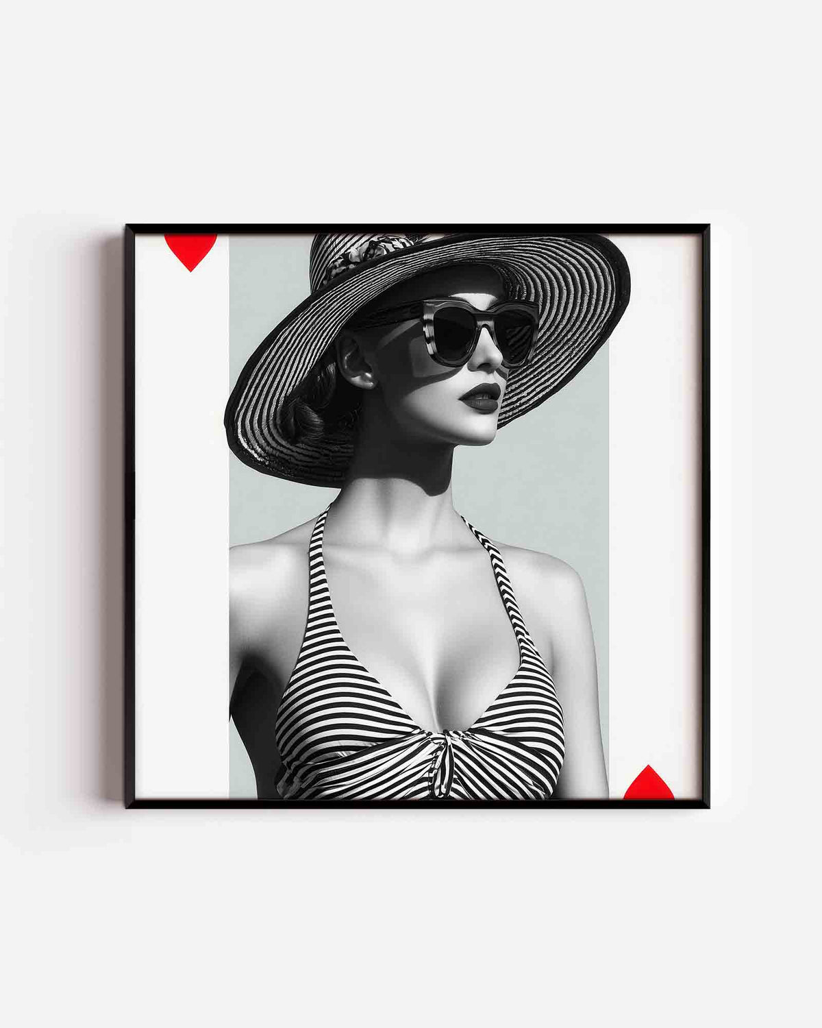 Vrouw met hoed en zonnebril – Pop Art vierkante poster als wanddecoratie