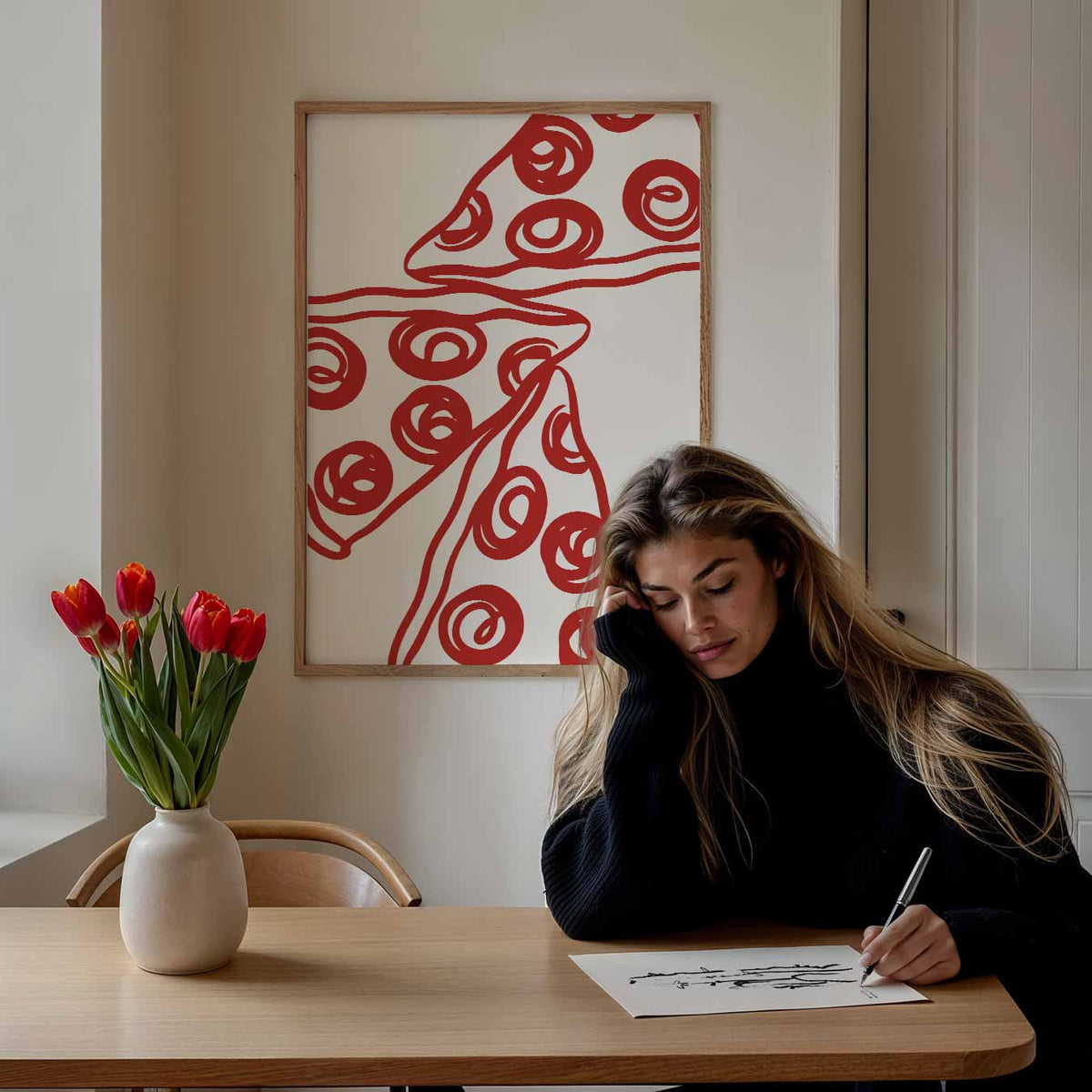 Abstract Red Swirls – keuken poster als sfeervolle staande wanddecoratie