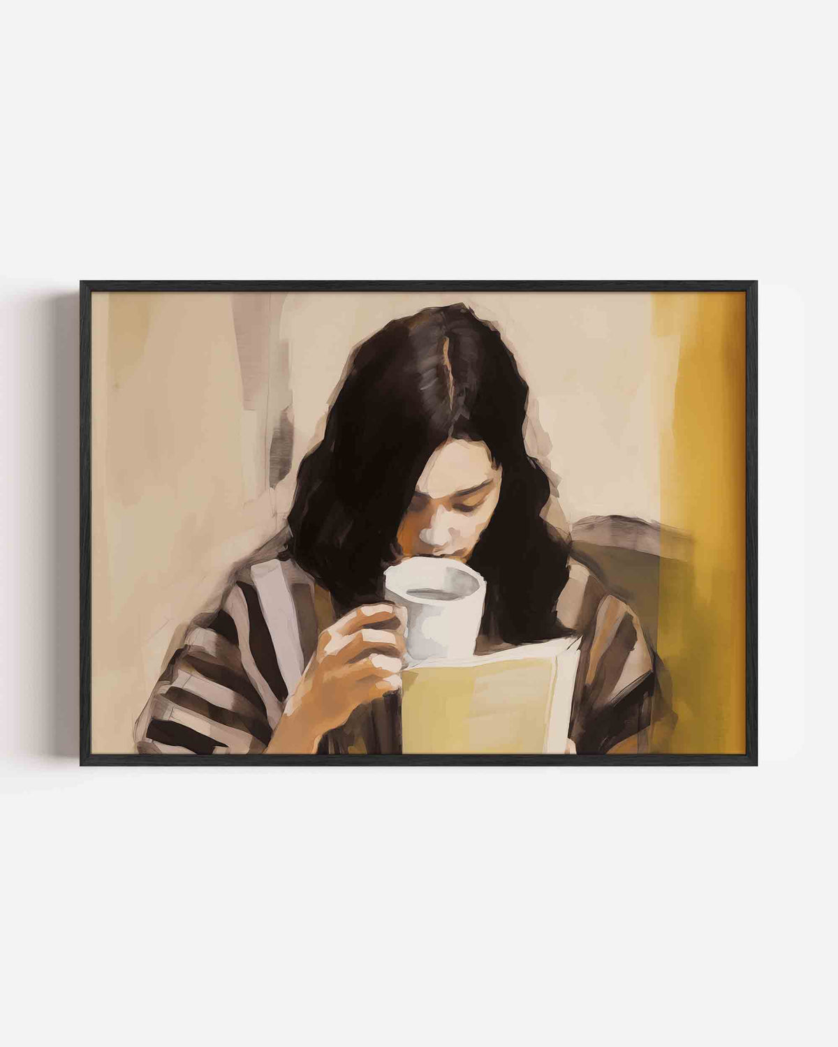 Vrouw met kopje – keuken landscape poster als wanddecoratie