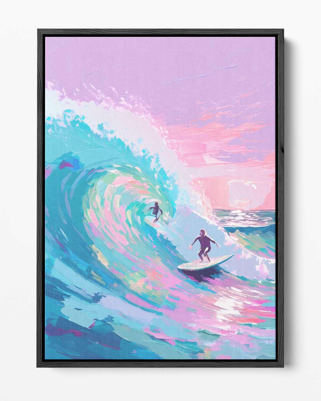 Surfen op Kleurrijke Golven – portret kunstwerk als wanddecoratie