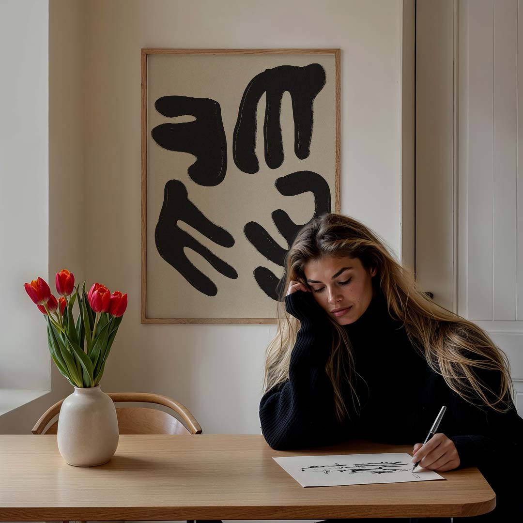 Abstracte Zwarte Vormen – staande muurposter met botanische uitstraling