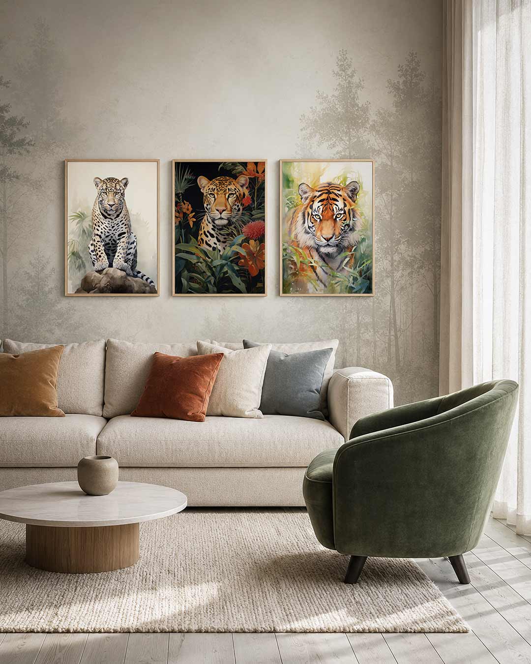 Abstract driedelige posterset – een abstracte posterset met donkere tinten en een rustige