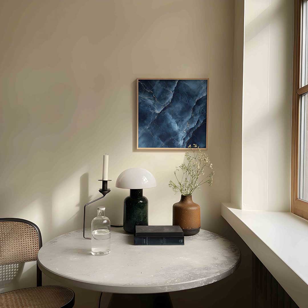 Blauwe marmerstructuur – abstracte poster in vierkant formaat