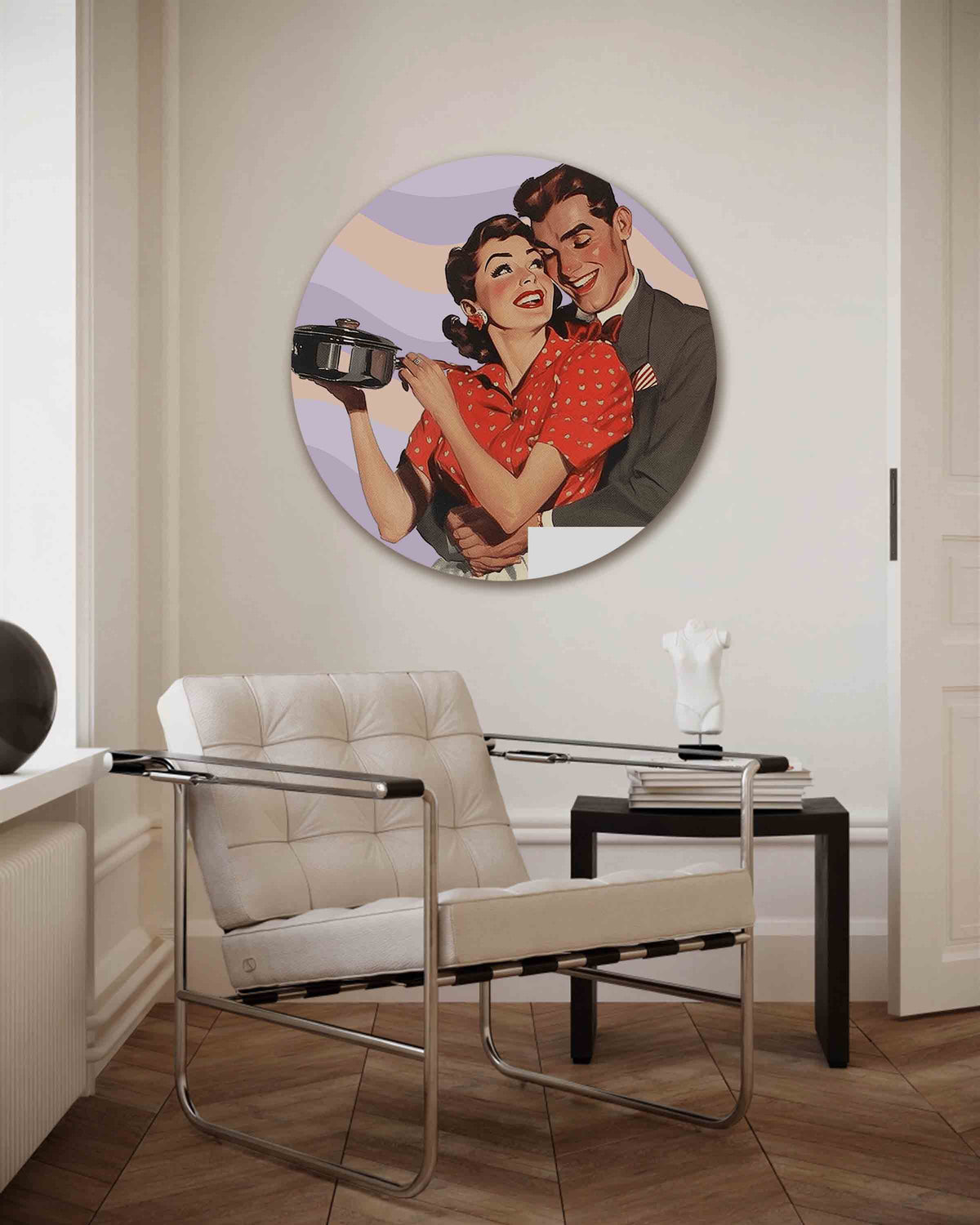 Retro koppel – Pop Art muurcirkel als ronde wanddecoratie