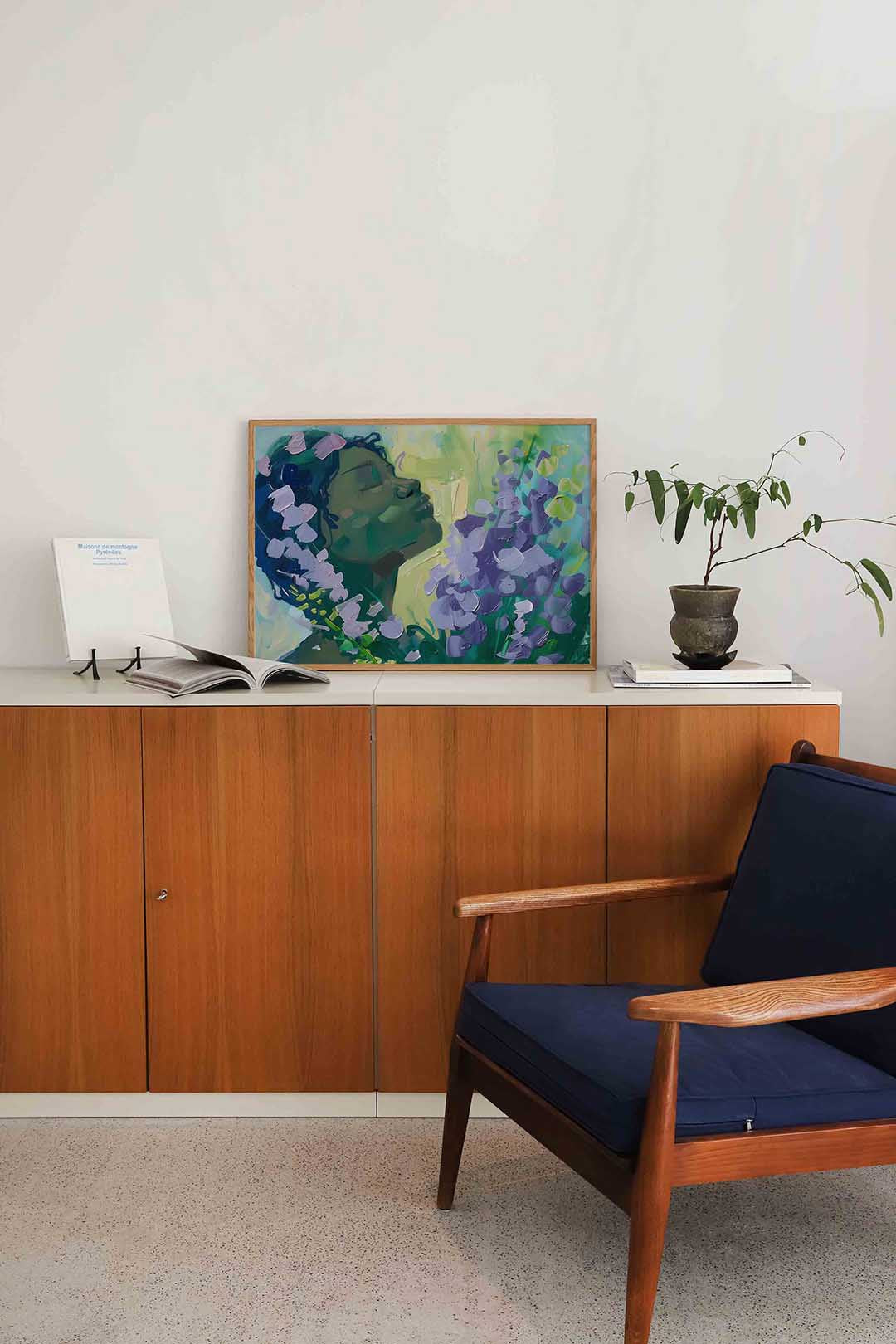 Bloemen en gezicht – liggende bloemen wanddecoratie van WallArtistic