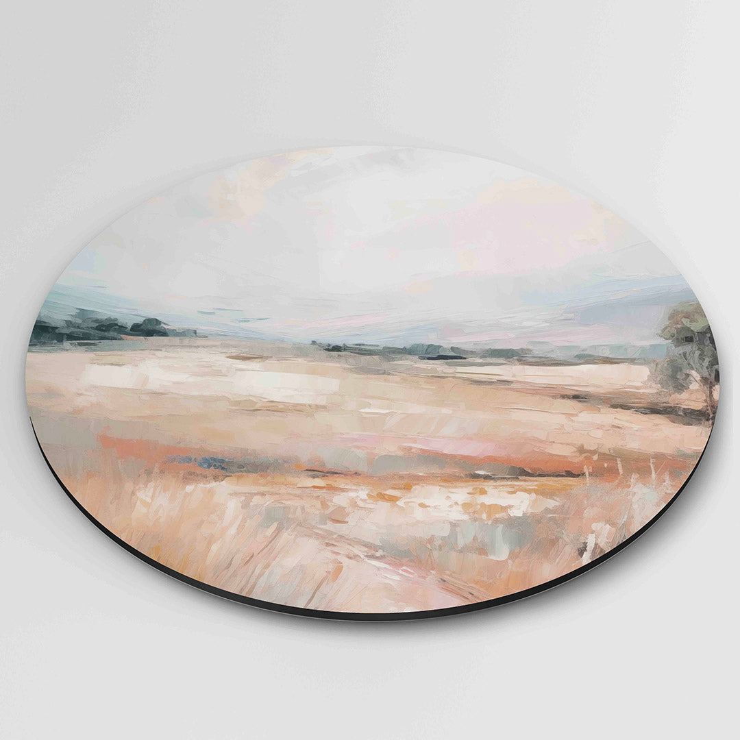 Landschap met zachte tinten – ronde wanddecoratie met abstract ontwerp