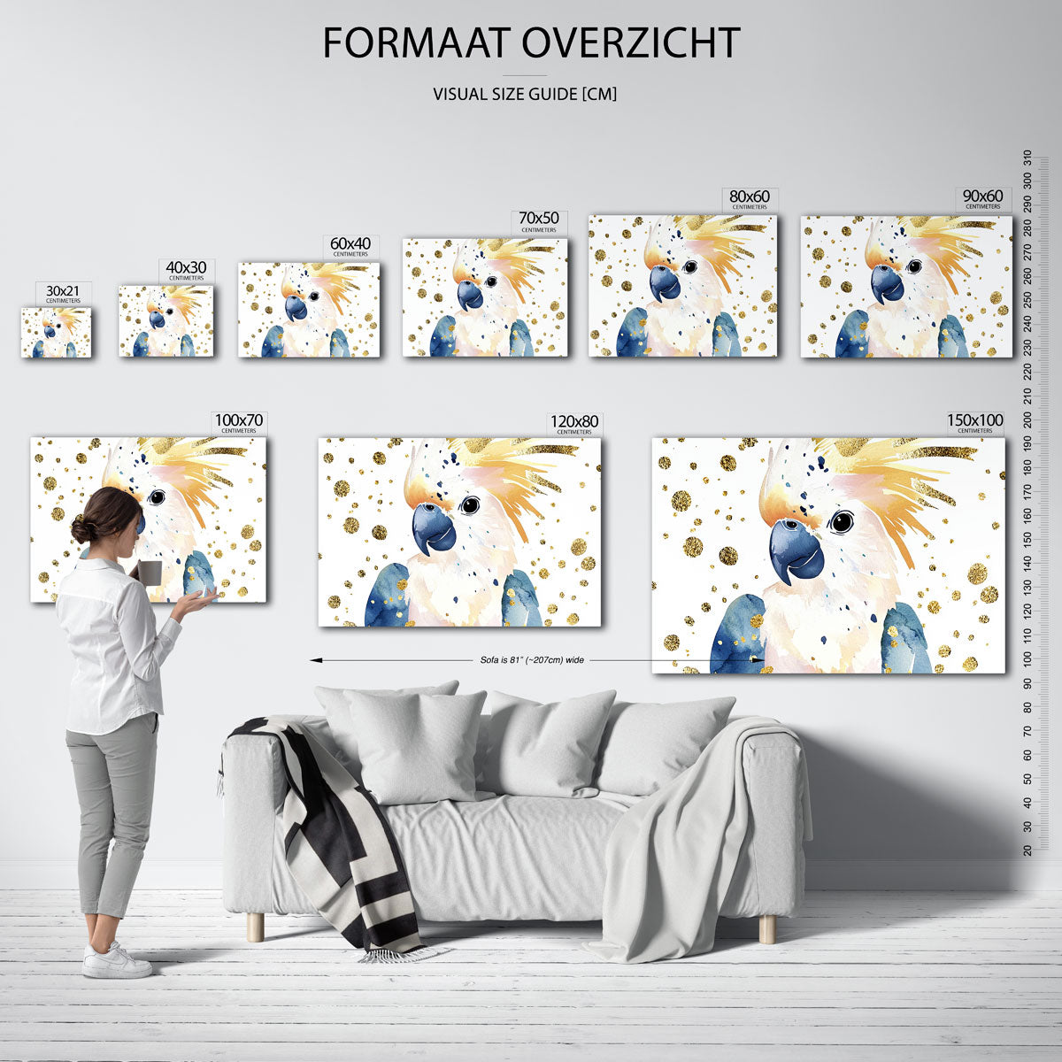 Papegaai met gouden stippen – liggende muurposter met dierenthema