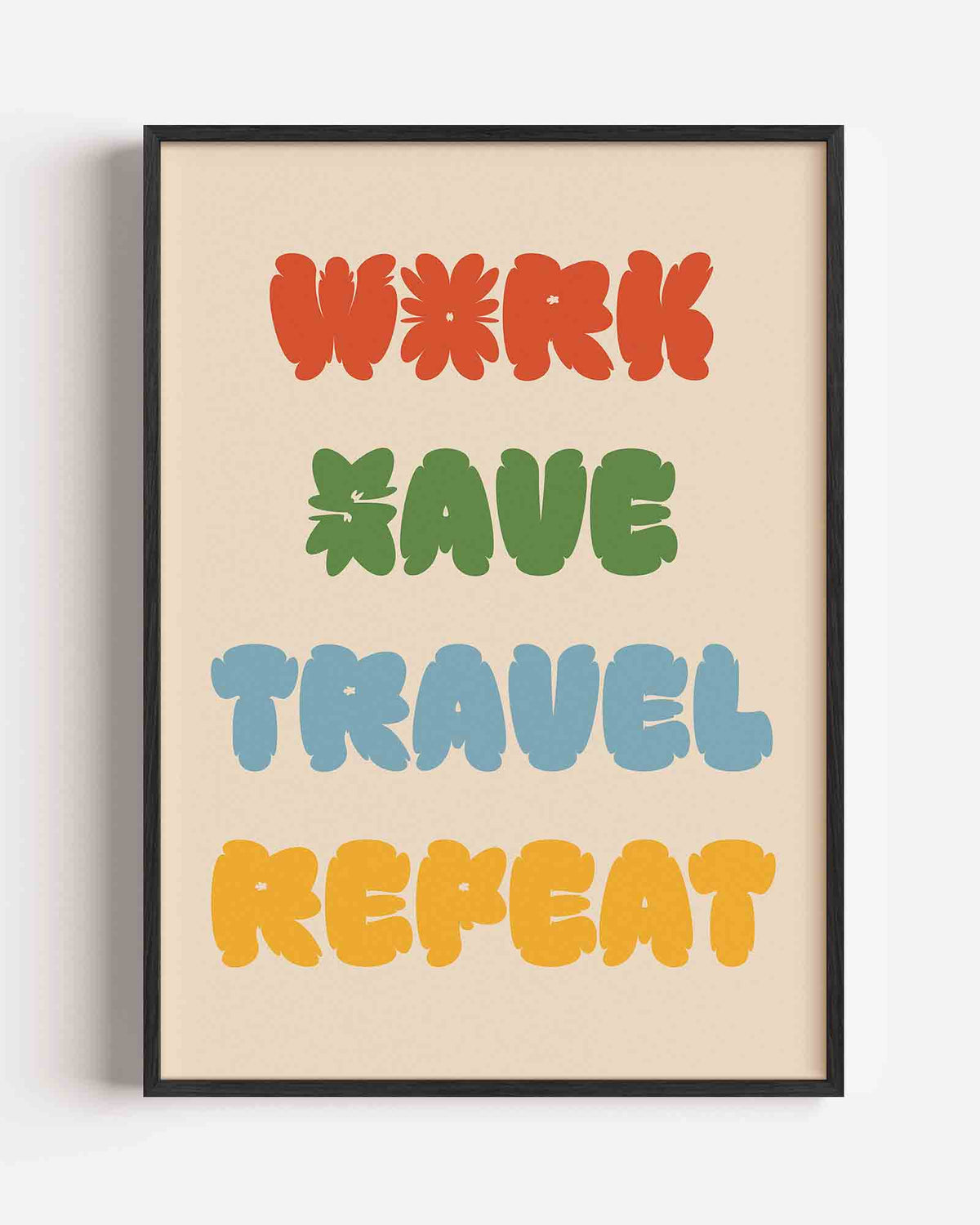 Work save travel repeat – keuken portret poster als wanddecoratie