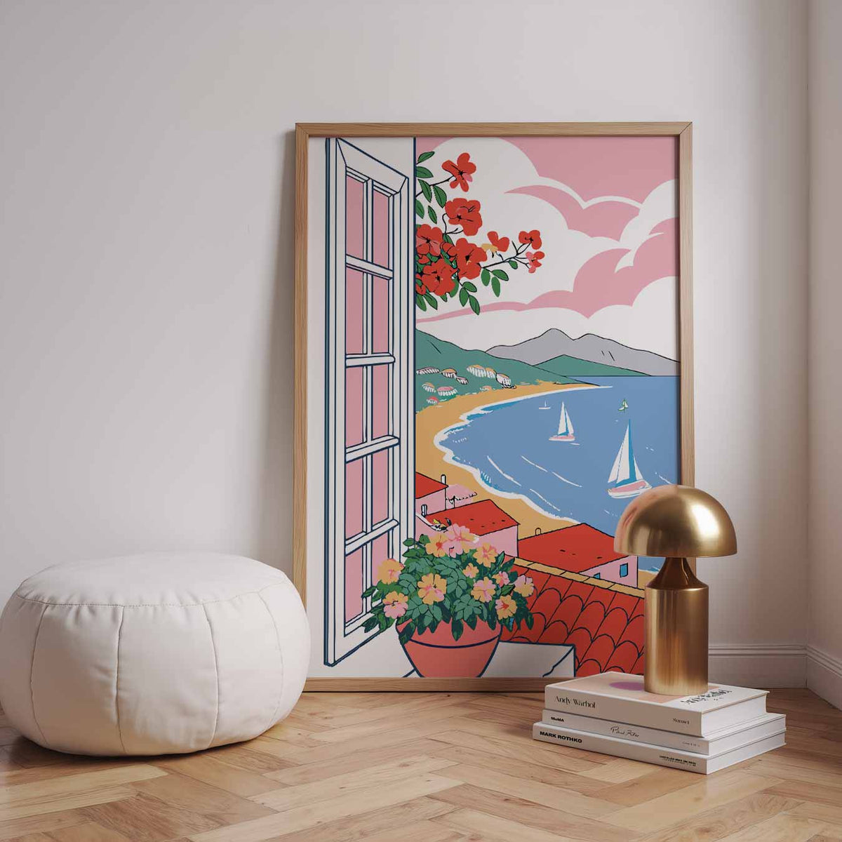 Zomers Uitzicht op de Middellandse Zee – zomerse wandkunst als portret poster