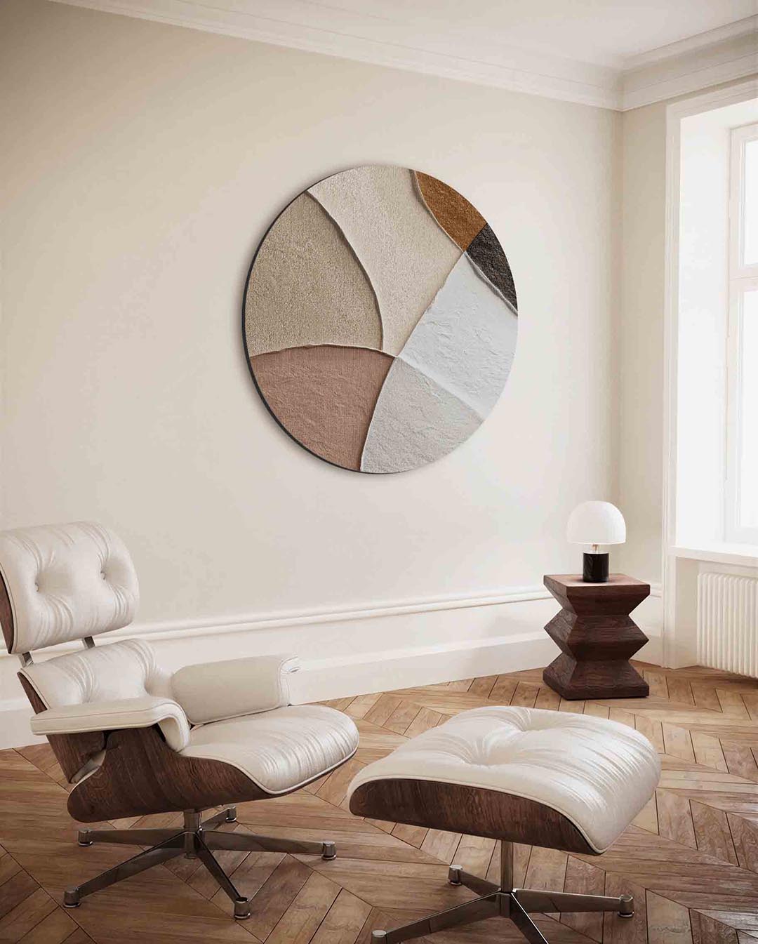Abstracte vormen – moderne ronde wanddecoratie met vrouwelijk portret