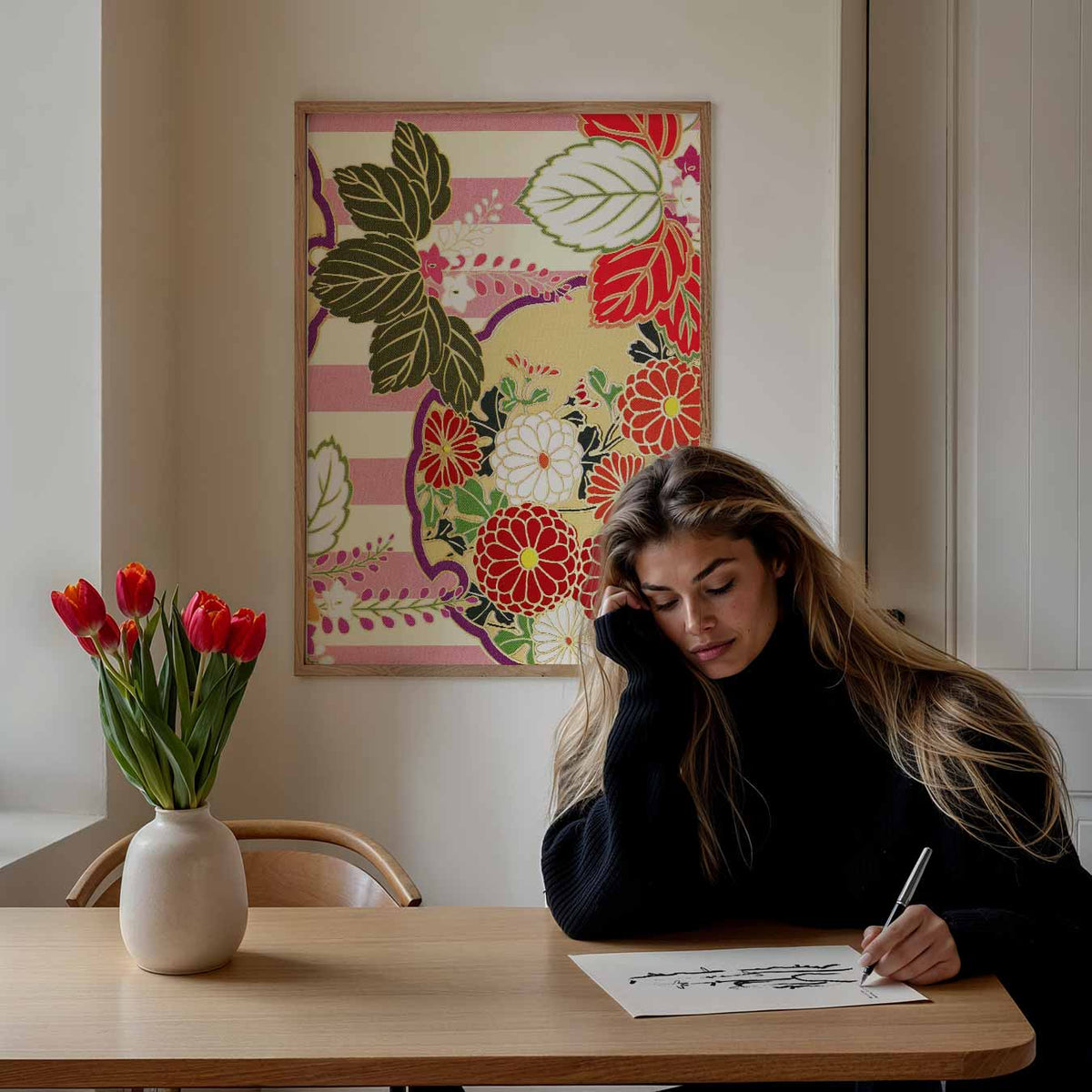 Japanese Floral Kimono – Popart poster als moderne urban wanddecoratie