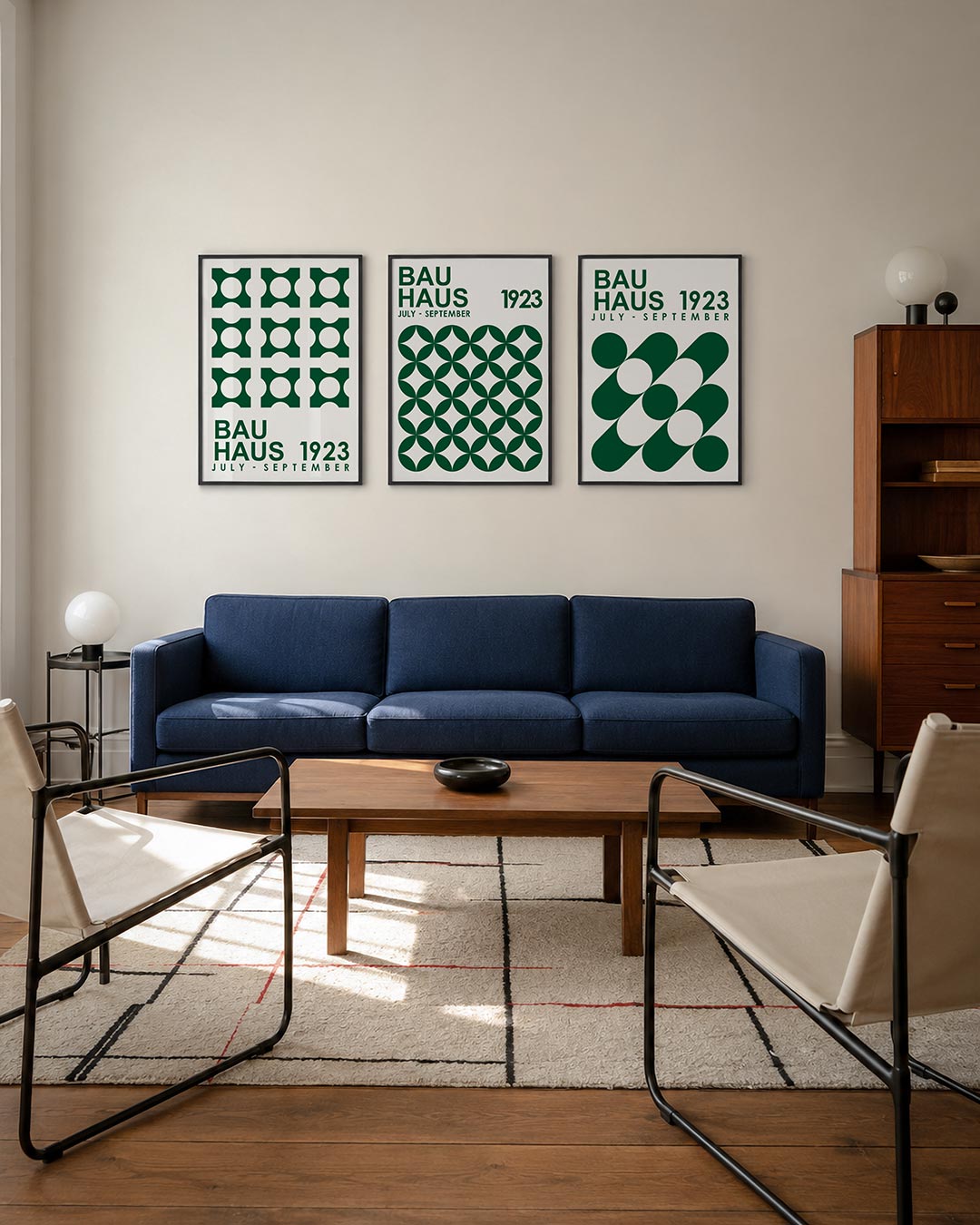 Vormen en patronen driedelige posterset – deze posterset in drie delen toont een ritmisch patroon van donkergroene vormen met