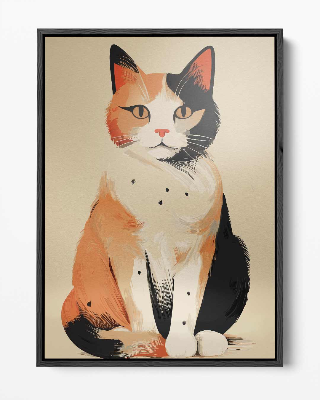 Schattige Driekleurige Kattenillustratie – portret kunstwerk als wanddecoratie
