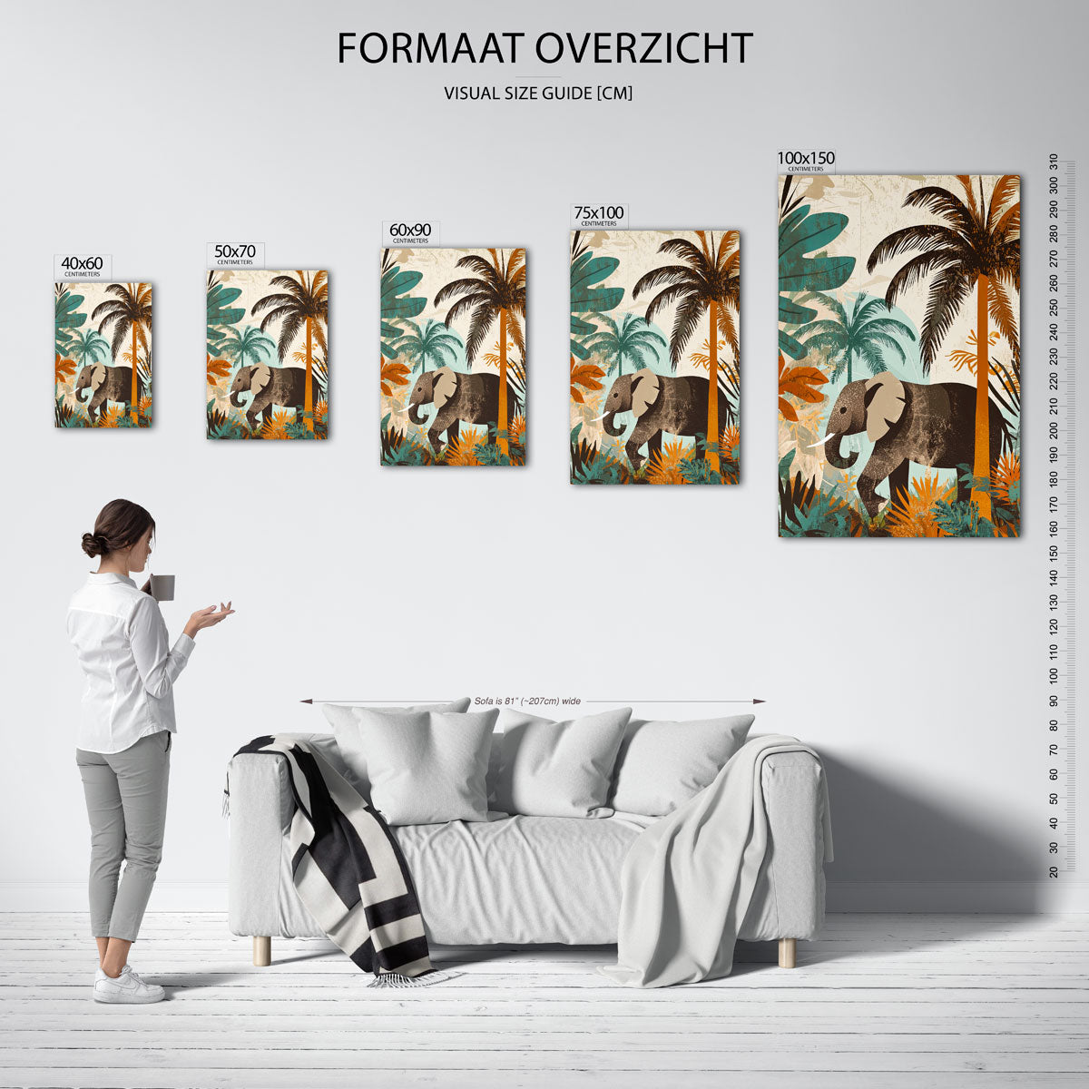 Jungle olifant – staand wanddecoratie kunstwerk