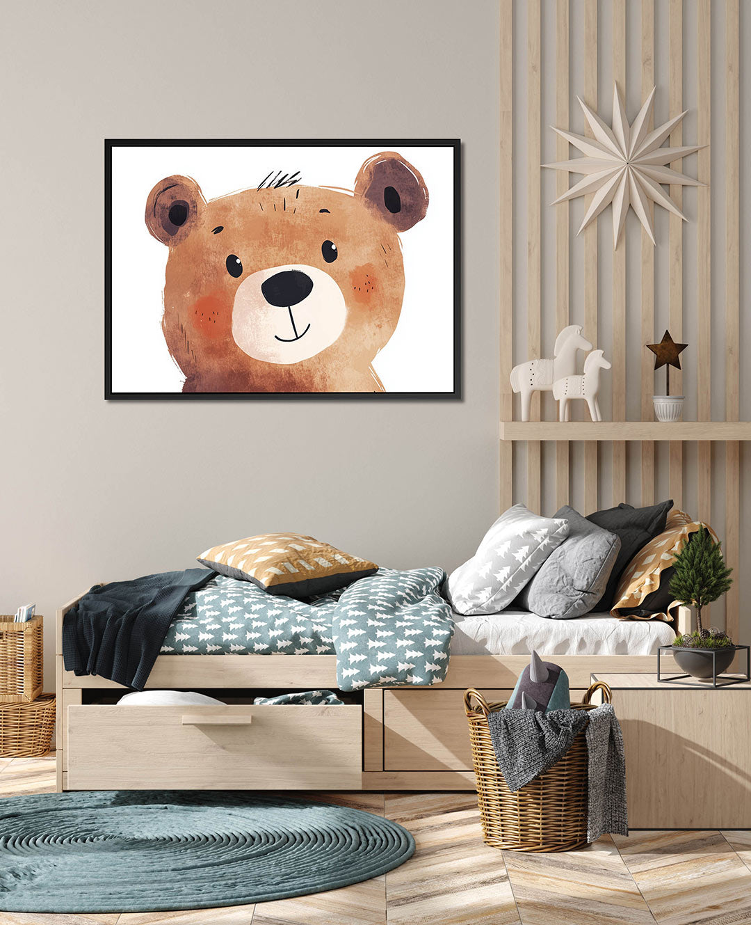 Vrolijke beer illustratie – wanddecoratie in interieur