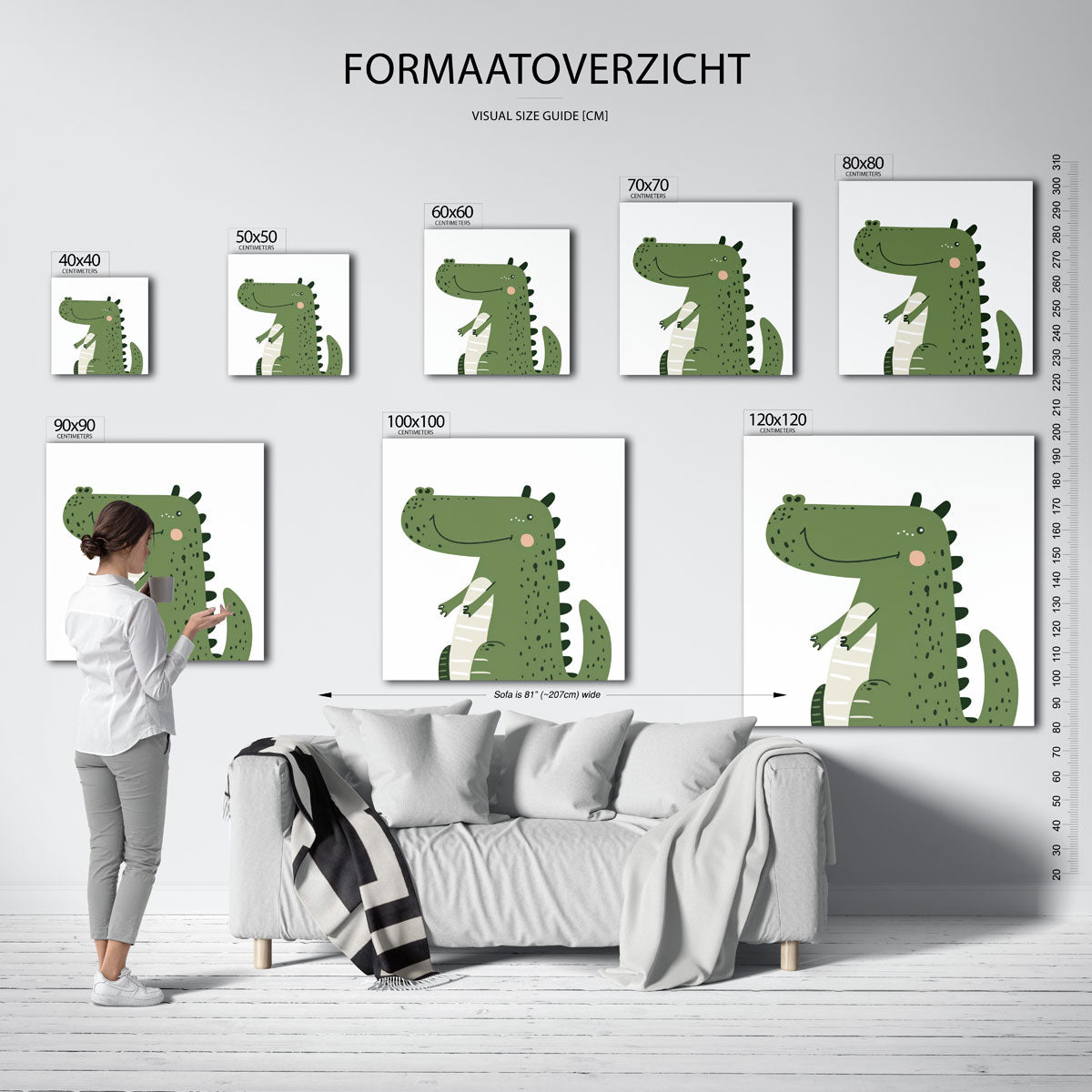 Groene krokodil – vierkante muurposter voor de kinderkamer