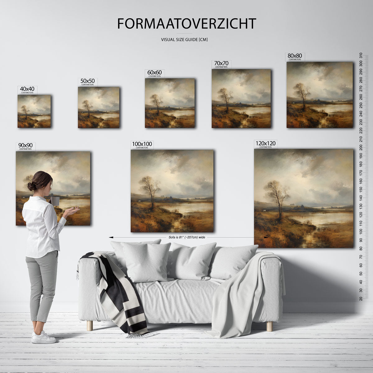 Landschap met boom en water – vierkante muurposter met kleurrijke vormen