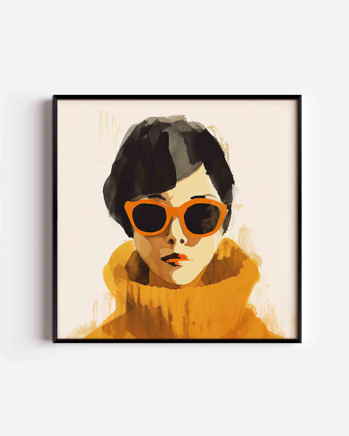 Vrouw met oranje zonnebril – vrouwelijk portret als vierkante poster