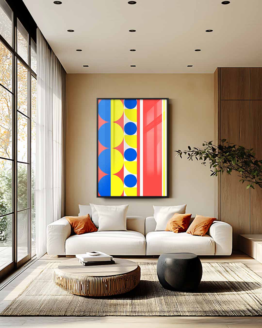 Kleurrijke Geometrische Abstractie – staande wandkunst voor woonkamer of interieur