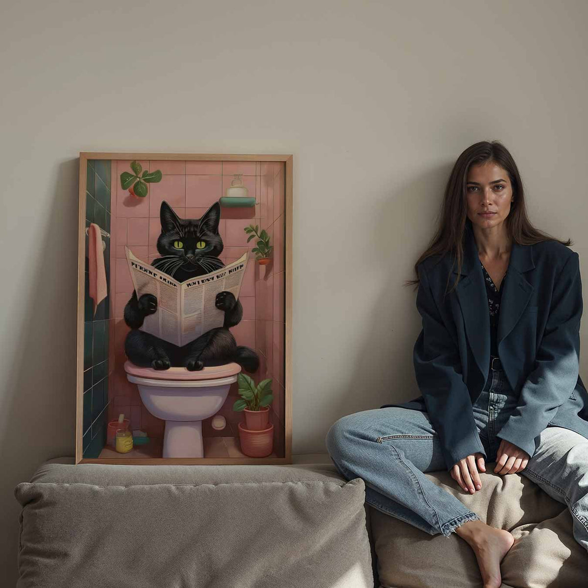Kat op het Toilet – Streetart wandkunst als portret poster