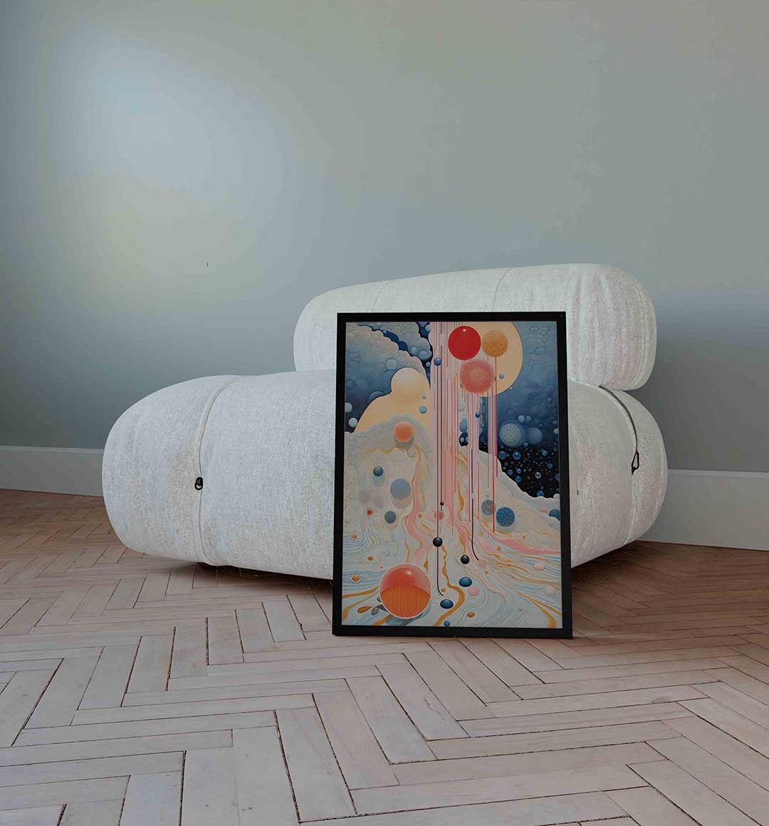 Abstracte bollen en lijnen – surrealistische wandkunst als portret poster
