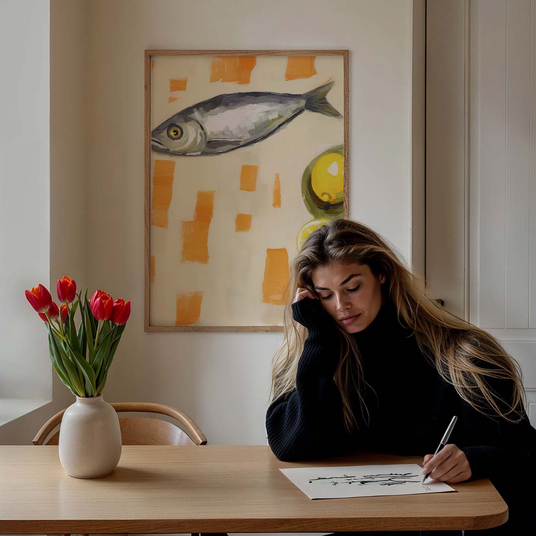Frisse Vis Met Citroen Keukenposter – culinaire wandkunst als portret poster