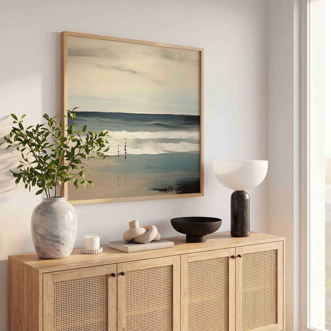 Strand en zee – kleurrijke poster in vierkant formaat