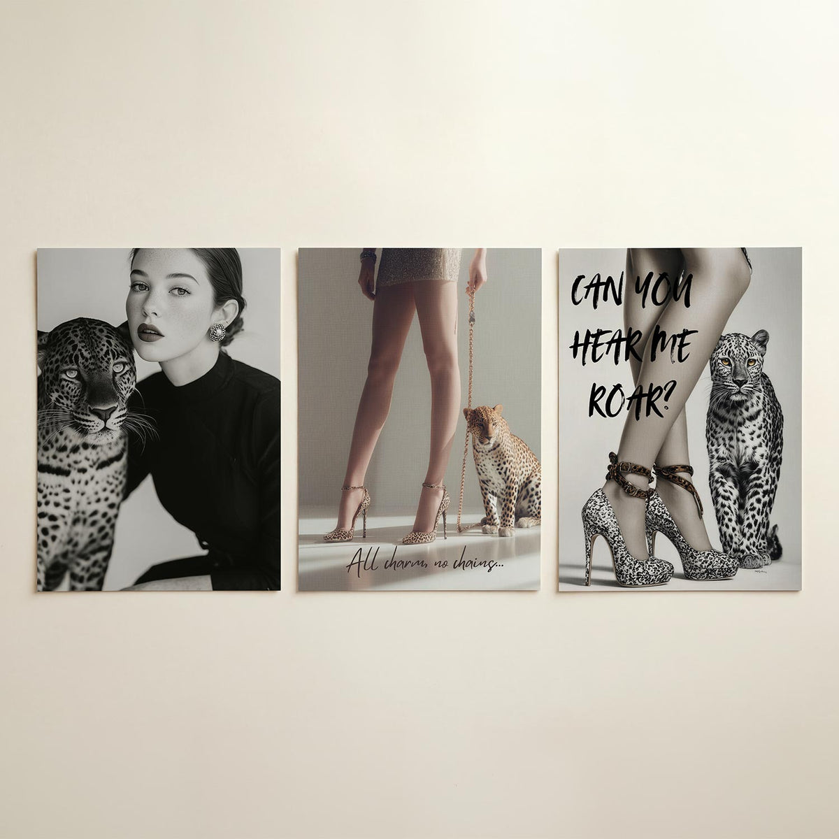 Abstract driedelige posterset in interieur