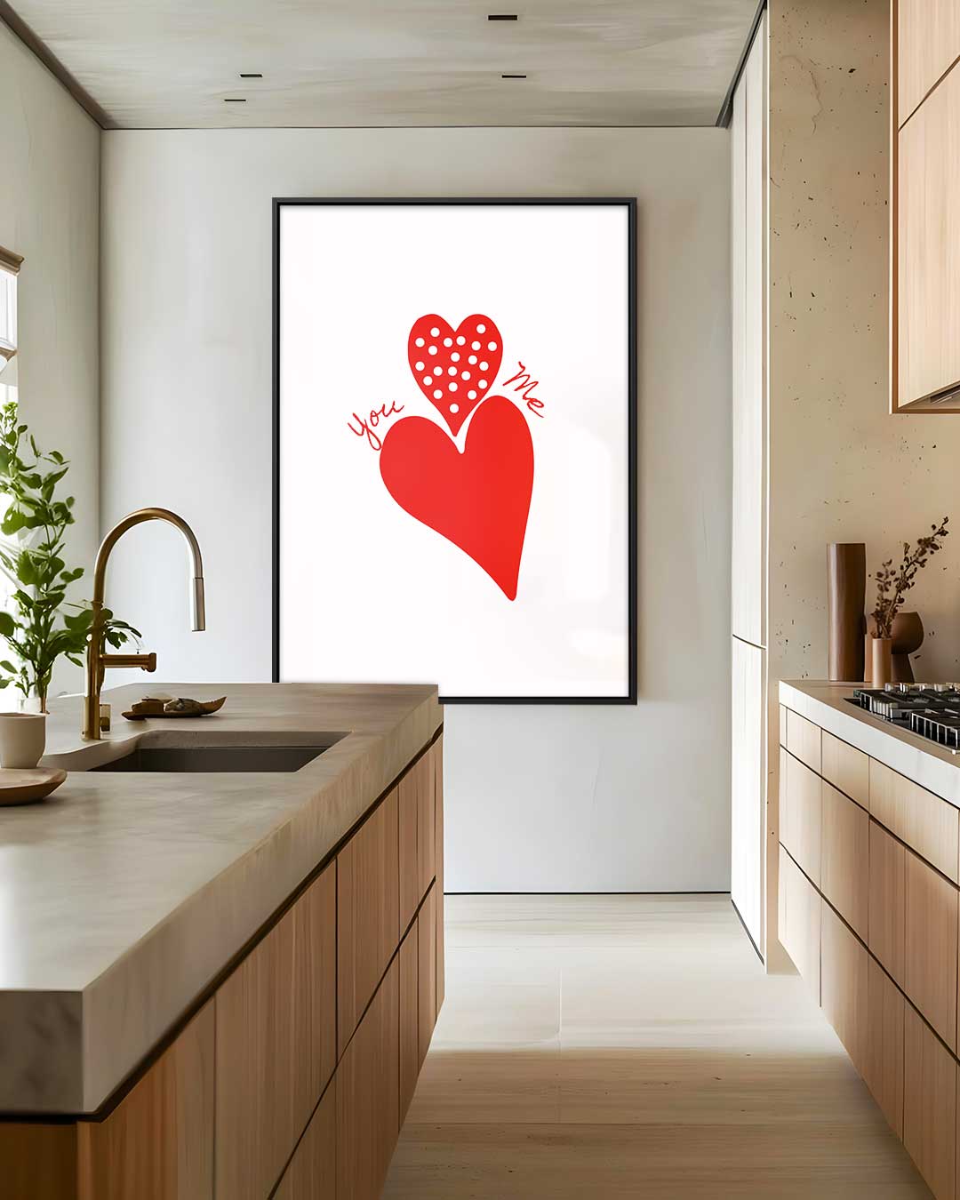 Liefdevolle Hartenontmoeting – dibond wanddecoratie in staand formaat