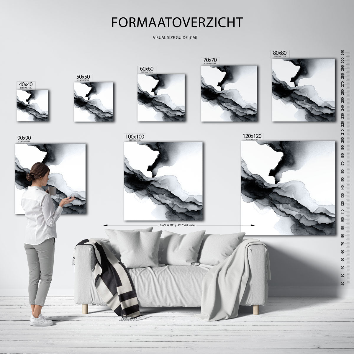 Abstracte zwart wit golven – vierkante muurposter met abstracte vormen