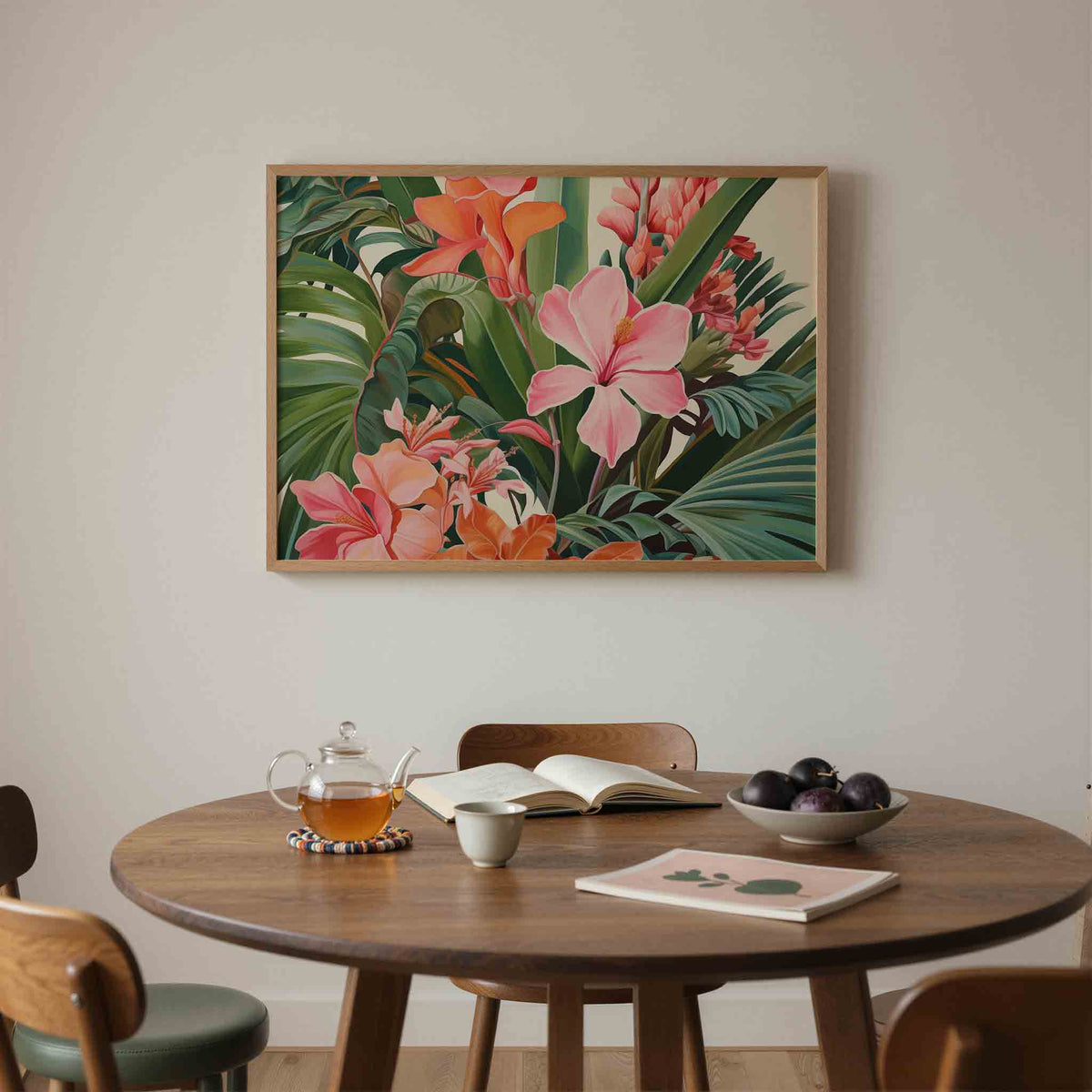 Bloemen en bladeren – liggende jungle wanddecoratie van WallArtistic