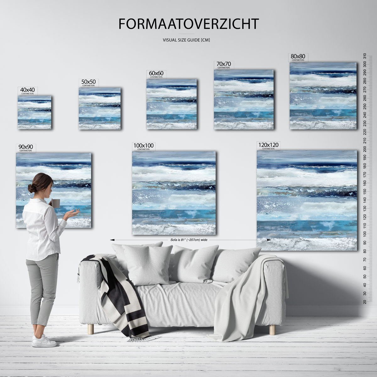 Abstracte blauwe strepen – vierkante muurposter met abstracte vormen