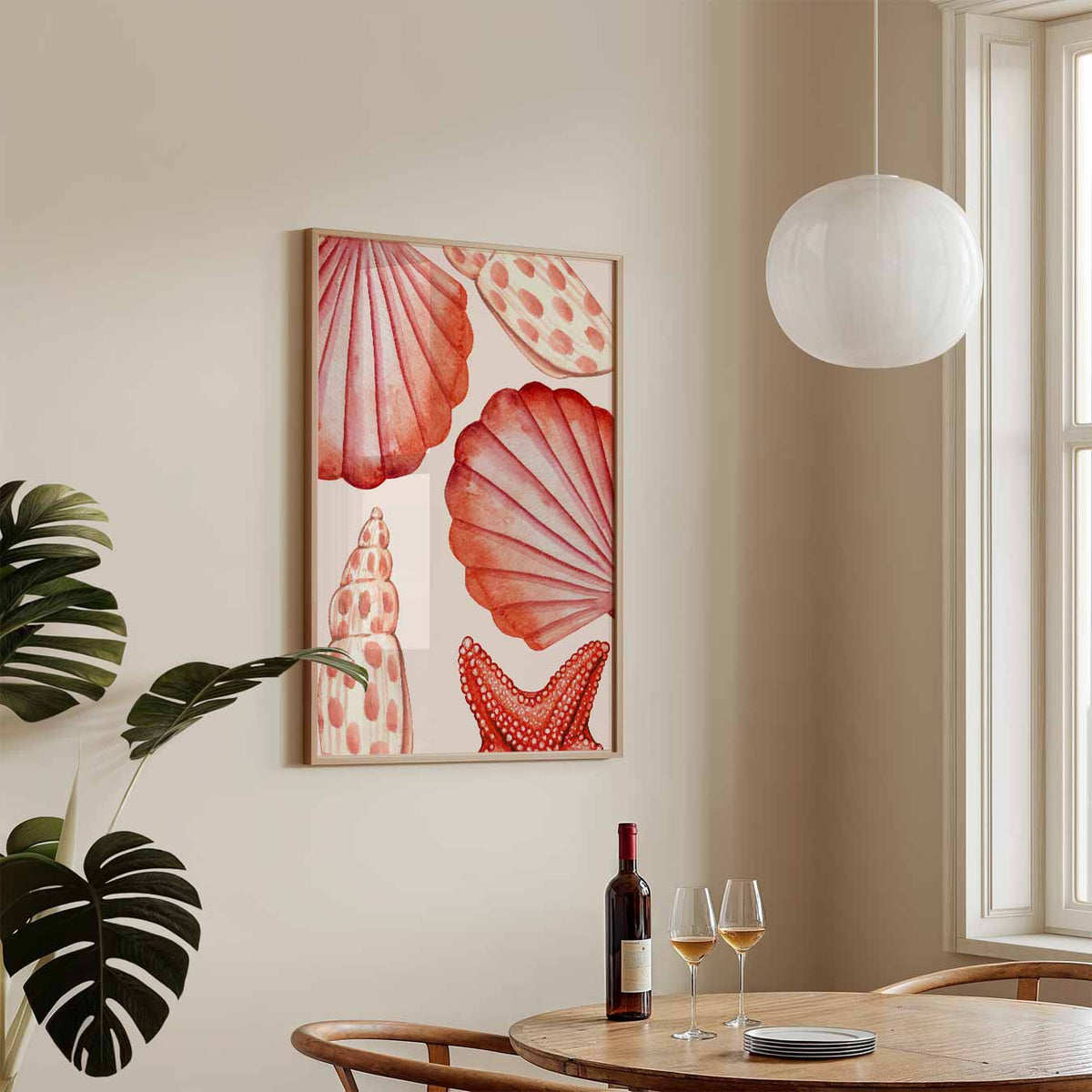 Roze schelpen – zeedieren poster in staand formaat