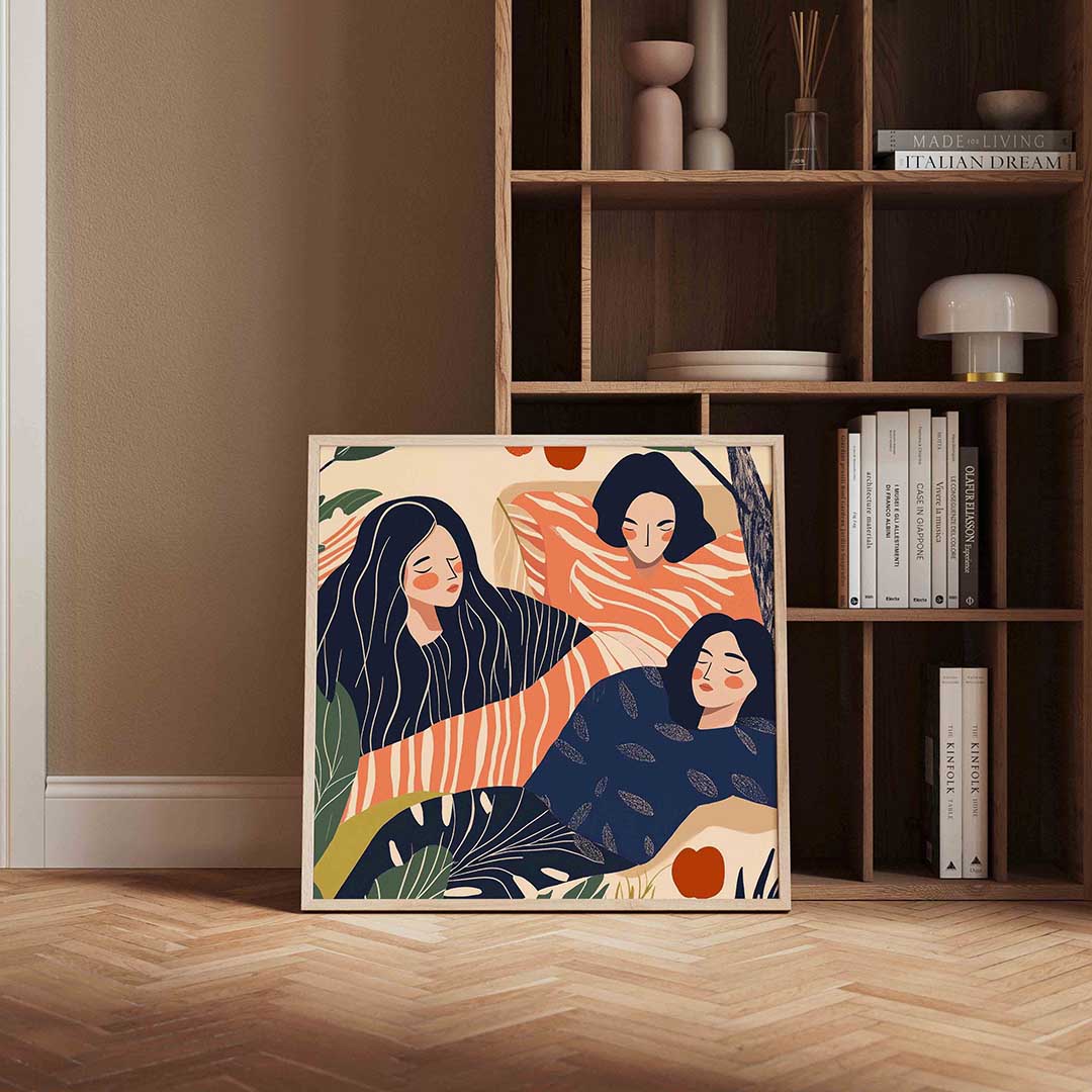 Drie figuren met patronen – moderne poster in vierkant formaat