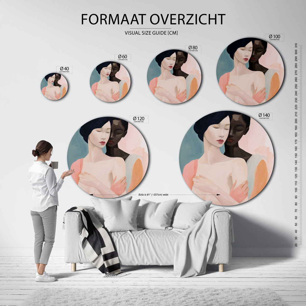 Abstracte – ronde muurdecoratie met vrouwelijk portret