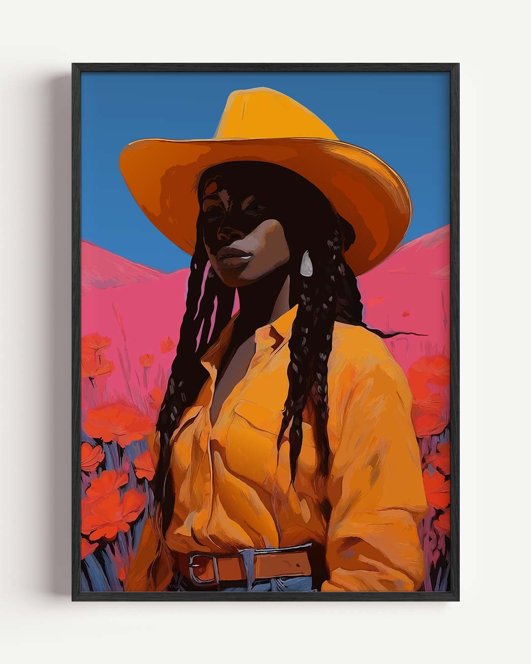 Vrouwelijke Cowboy Vibes – Popart en Streetart portret poster als wanddecoratie