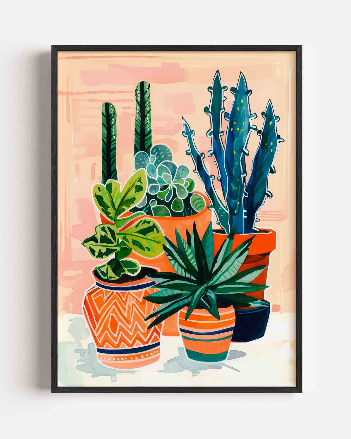 Groene planten in potten – kleurrijke illustratie portret poster als wanddecoratie