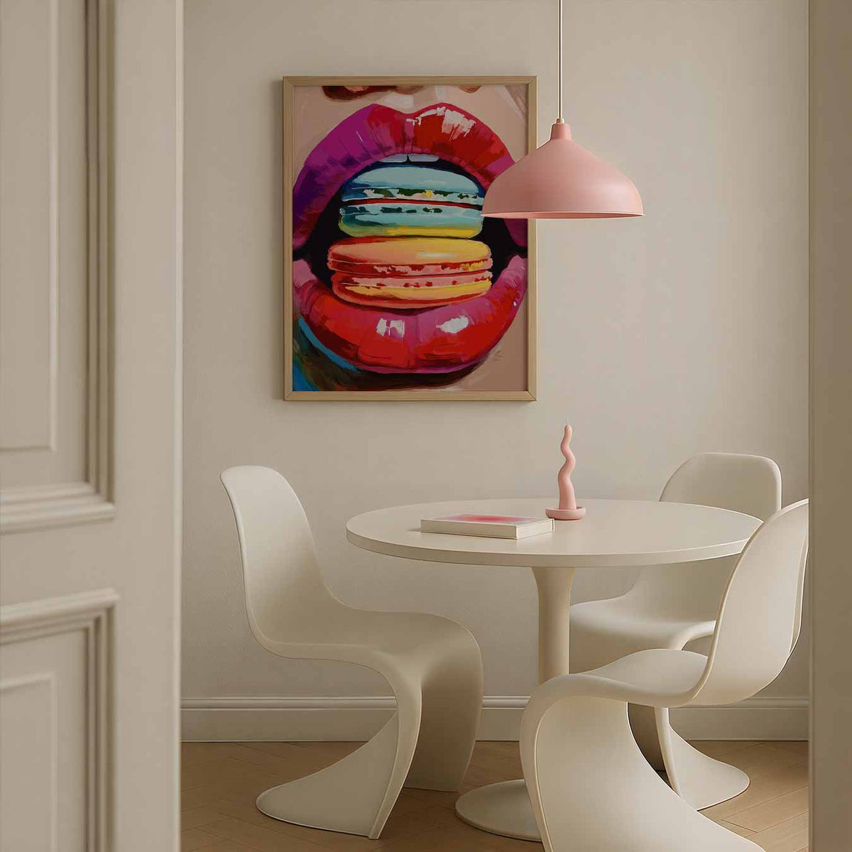 Kleurrijke Macaron Lippen – zomerse poster in staand formaat