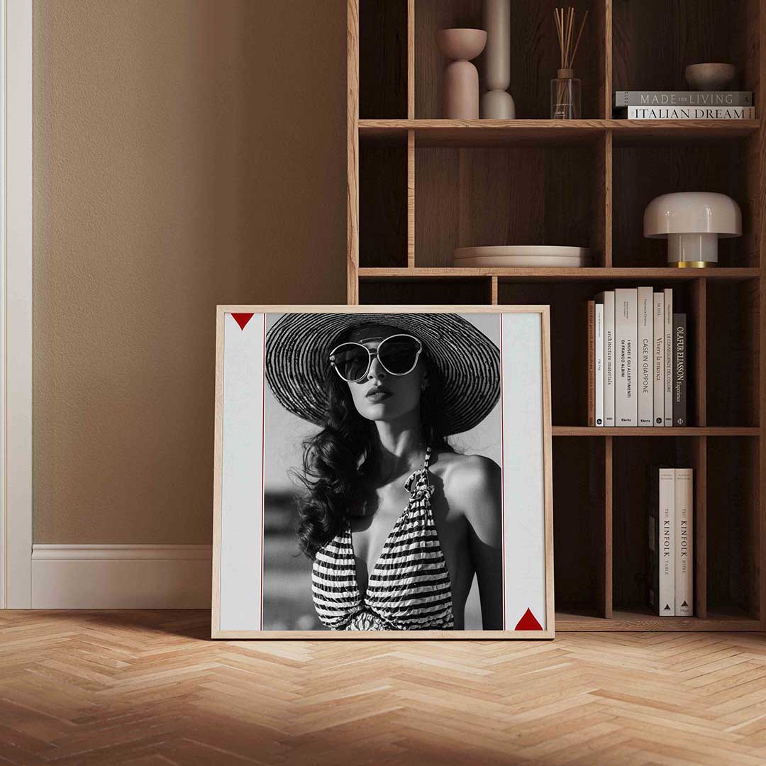 Vrouw met hoed – kleurrijke Pop Art poster in vierkant formaat