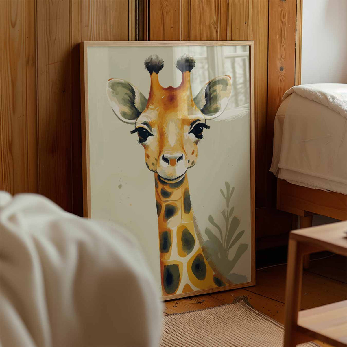 Vrolijke Giraffe Kunstposter – kinderposter in staand formaat