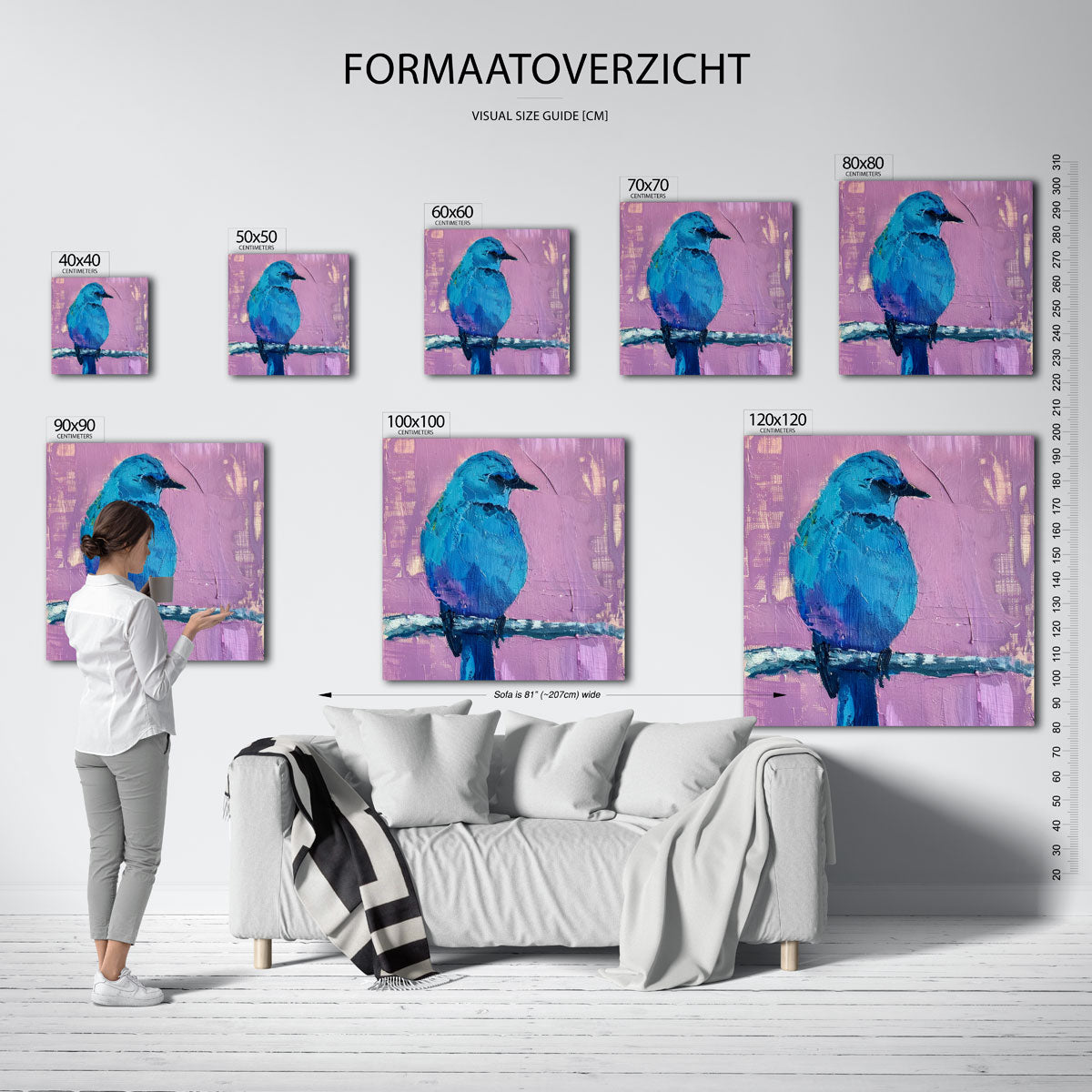 Blauwe vogel – vierkante muurposter met kleurrijke illustratie