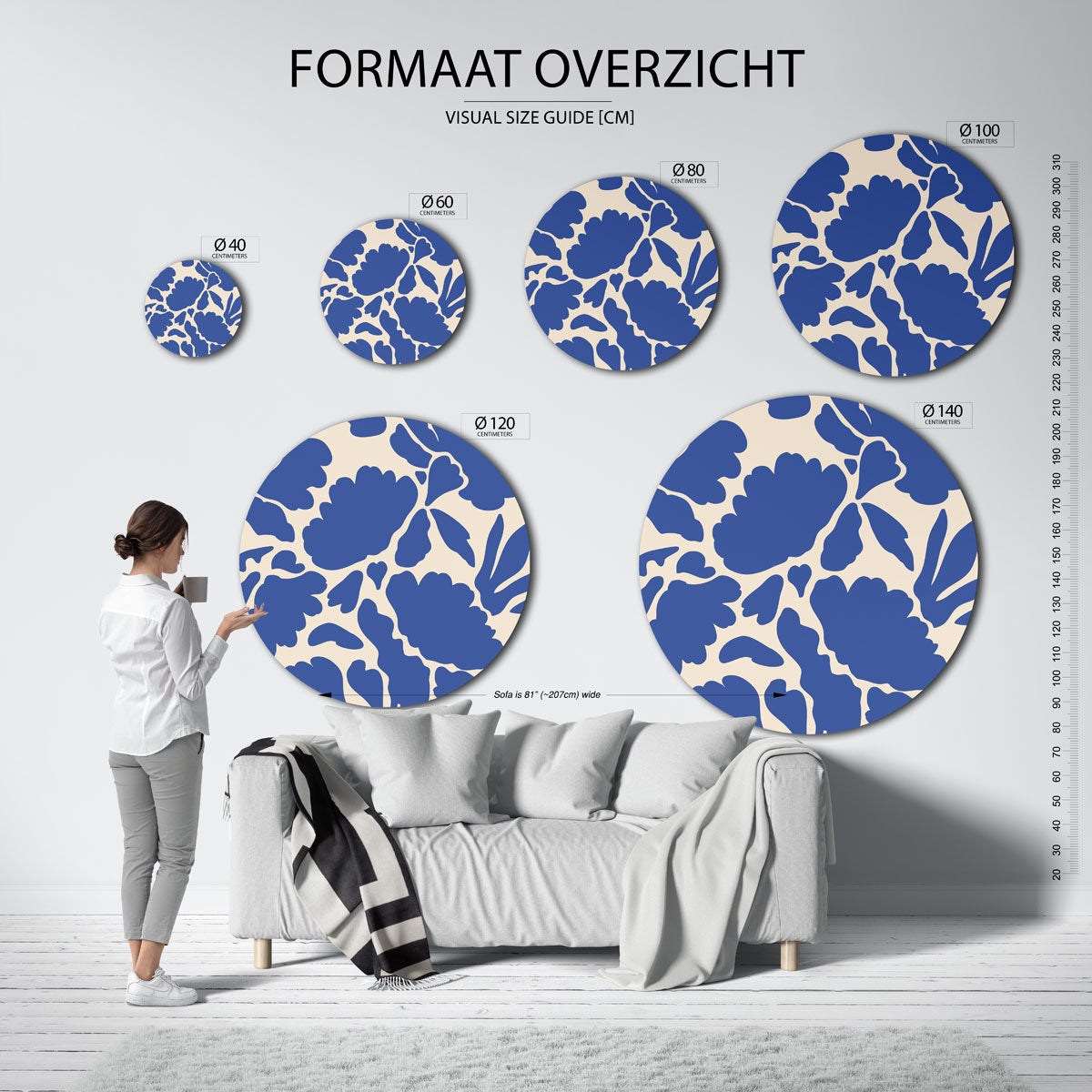 Blauwe bloemen – kleurrijke wandkunst als muurcirkel